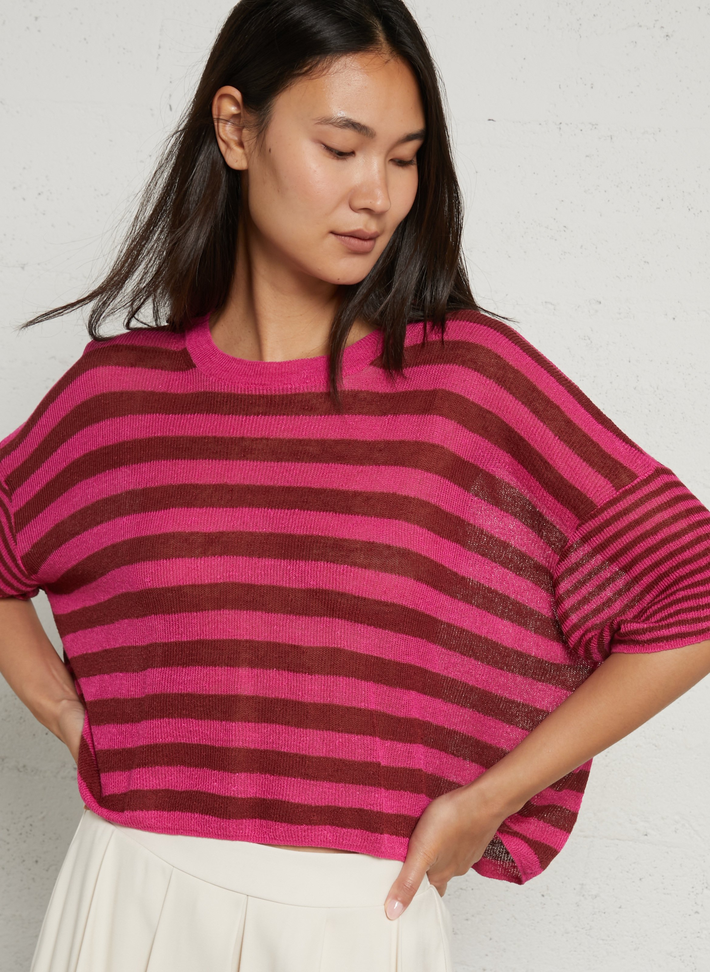 Pull ample rayé en lin mélangé epaky AMERICAN VINTAGE Rouge