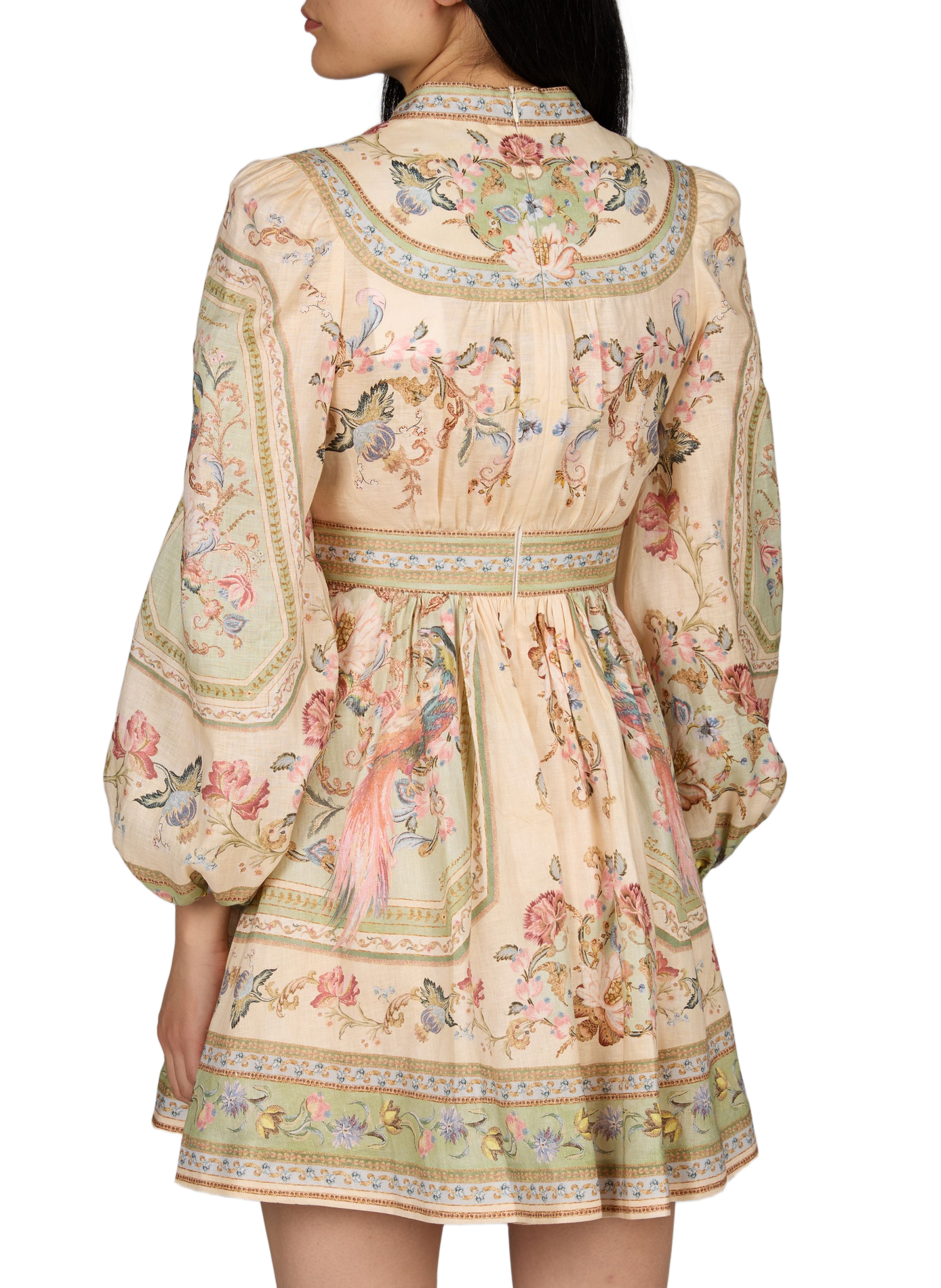 Kurzes Kleid mit Blumenmuster aus Leinen und Baumwolle ZIMMERMANN Grun