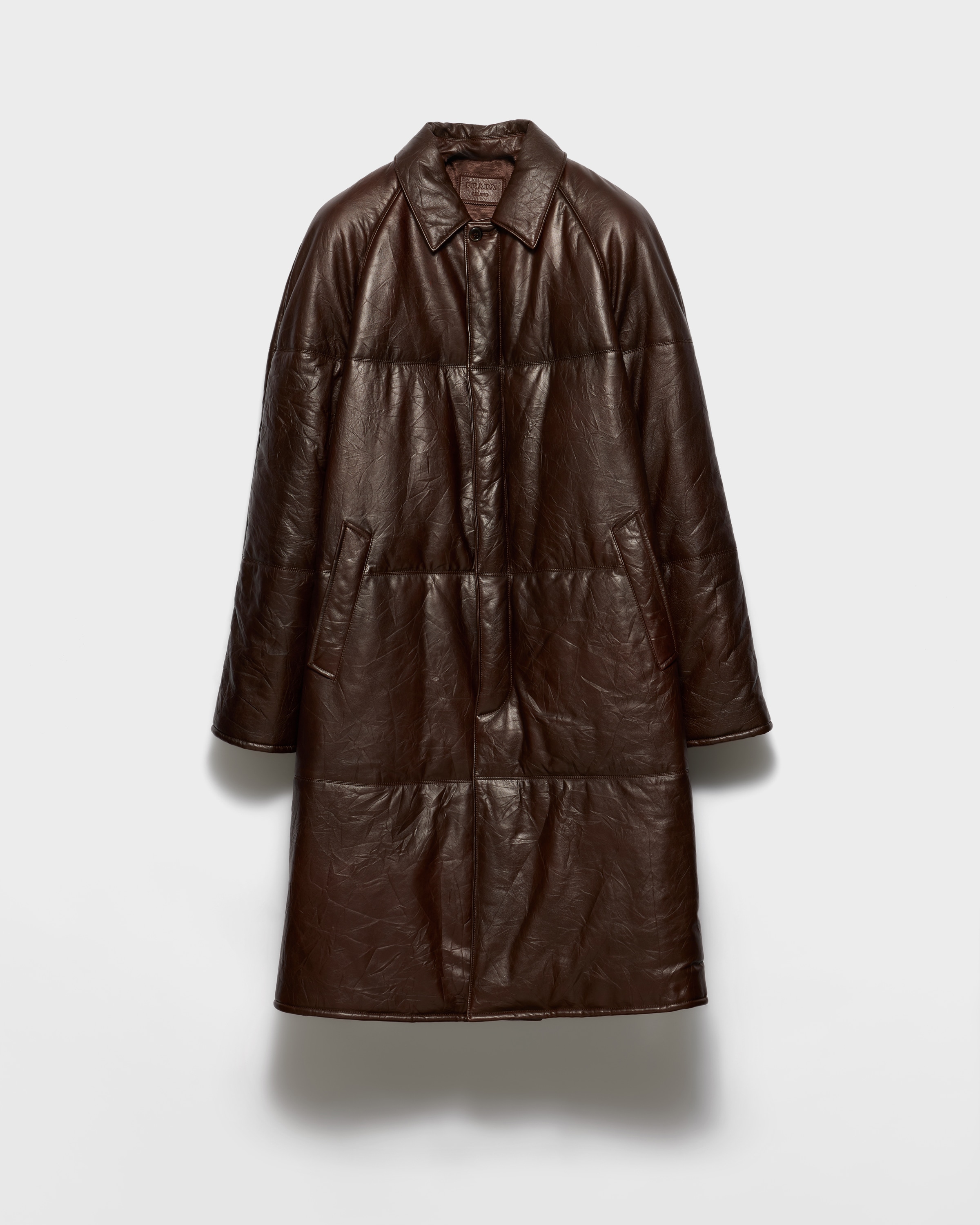 Manteau en cuir nappa matelassé PRADA Marron