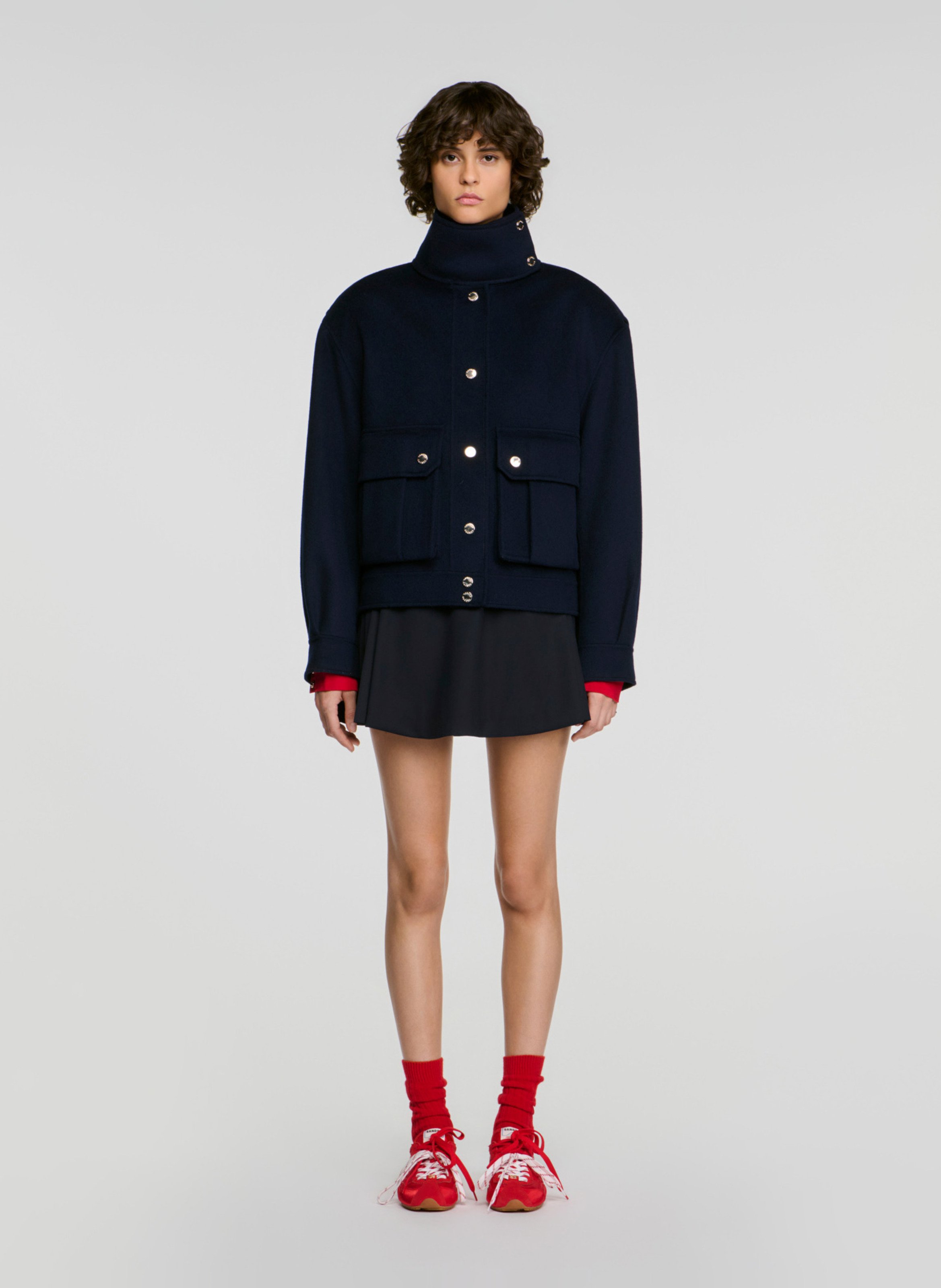 Veste droite en laine SANDRO Bleu