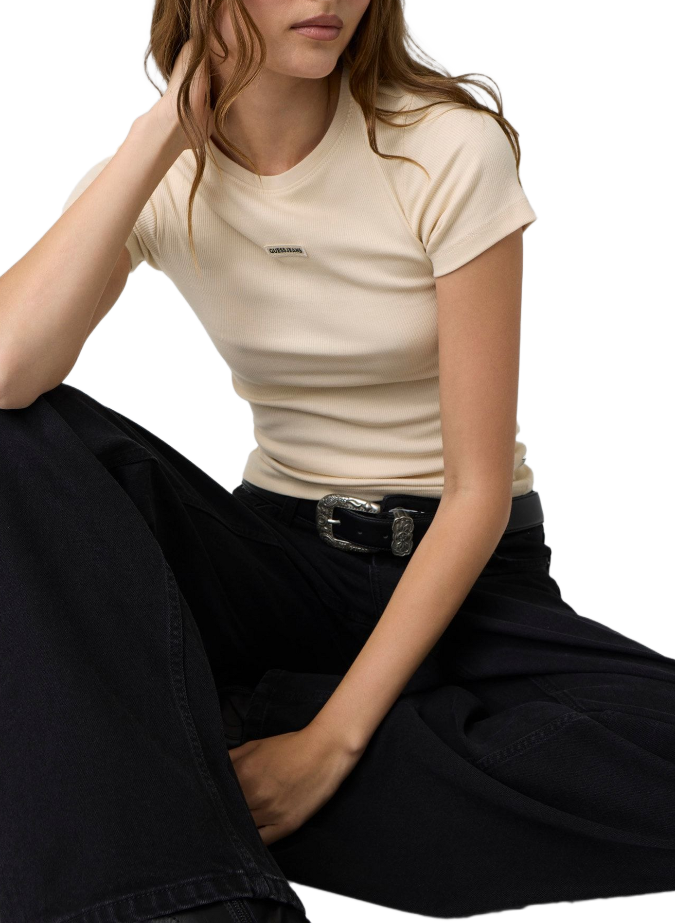 Logo cotton-blend T-shirt GUESS Beige