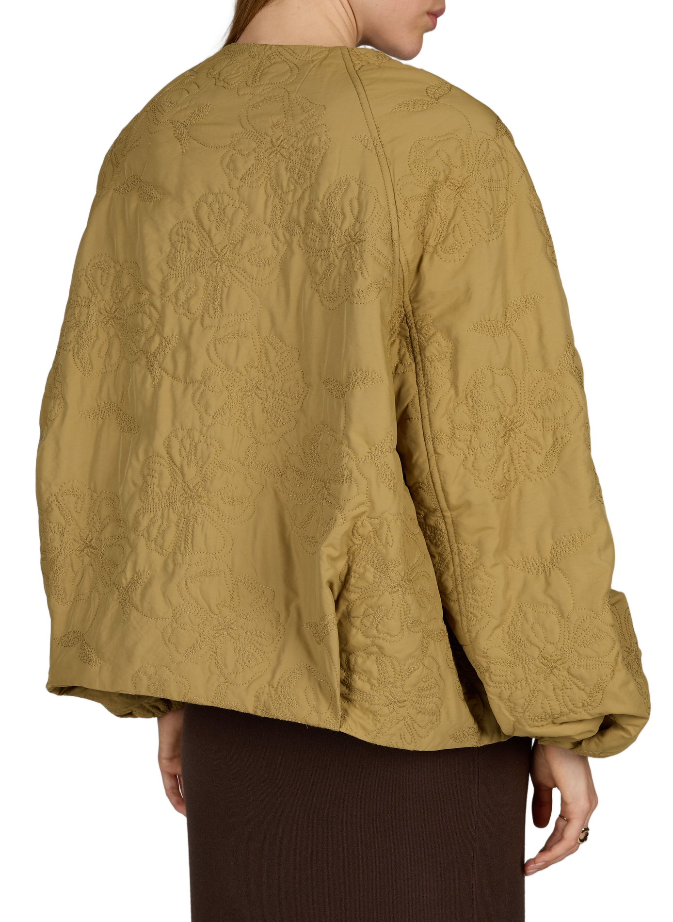 Embroidered round-neck jacket OBJECT Brown
