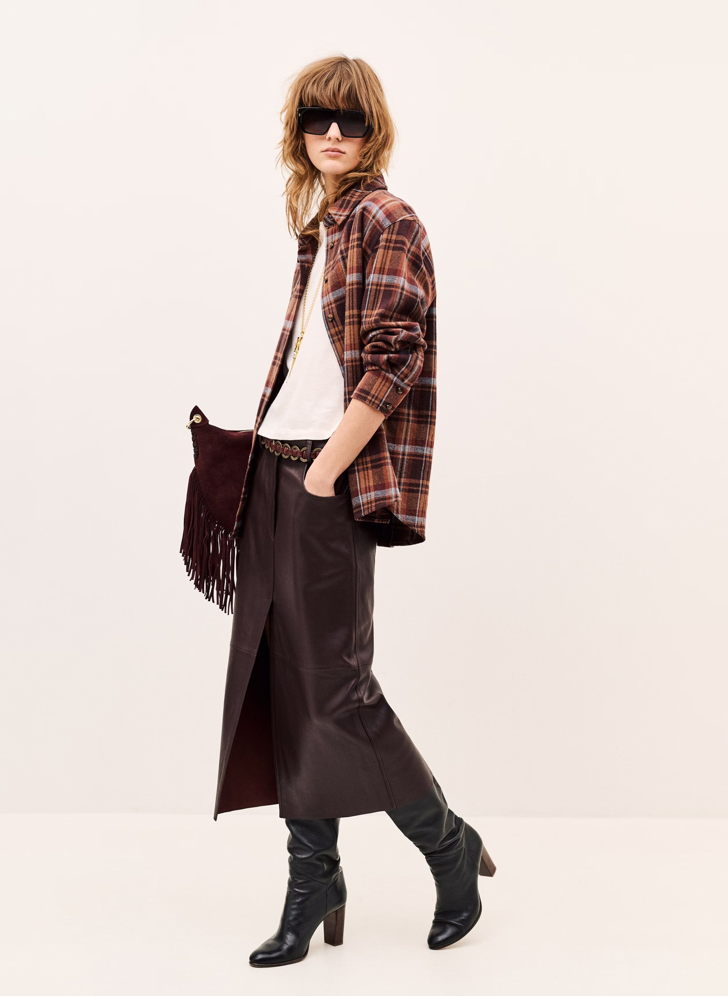 Jupe midi droite en cuir solene BA&SH Violet