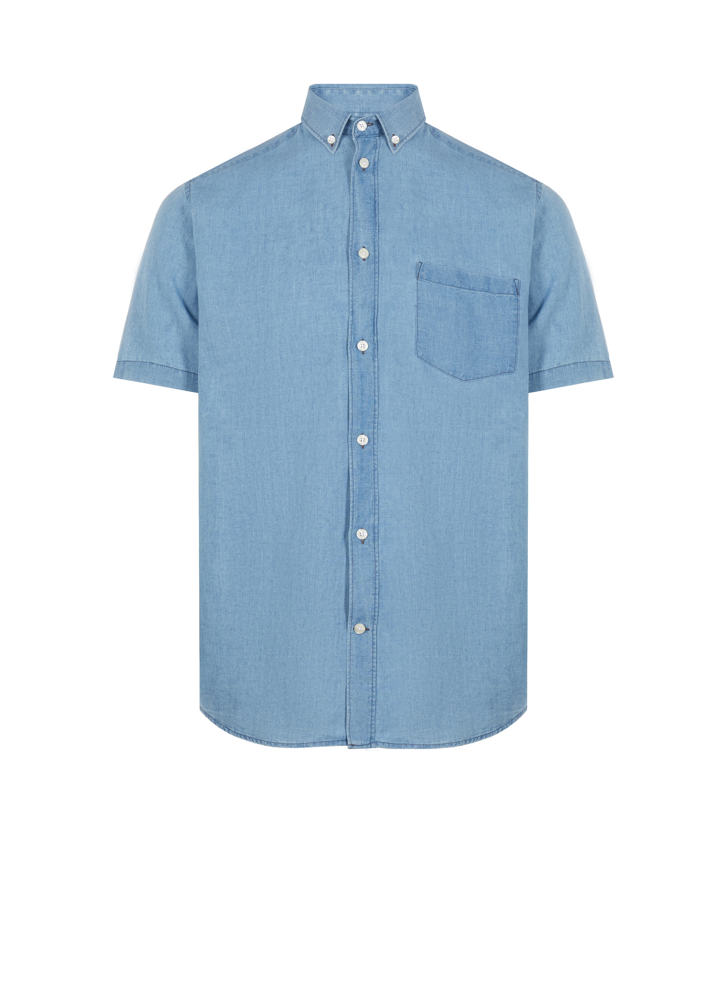 Short-sleeved cotton and linen shirt  Blue