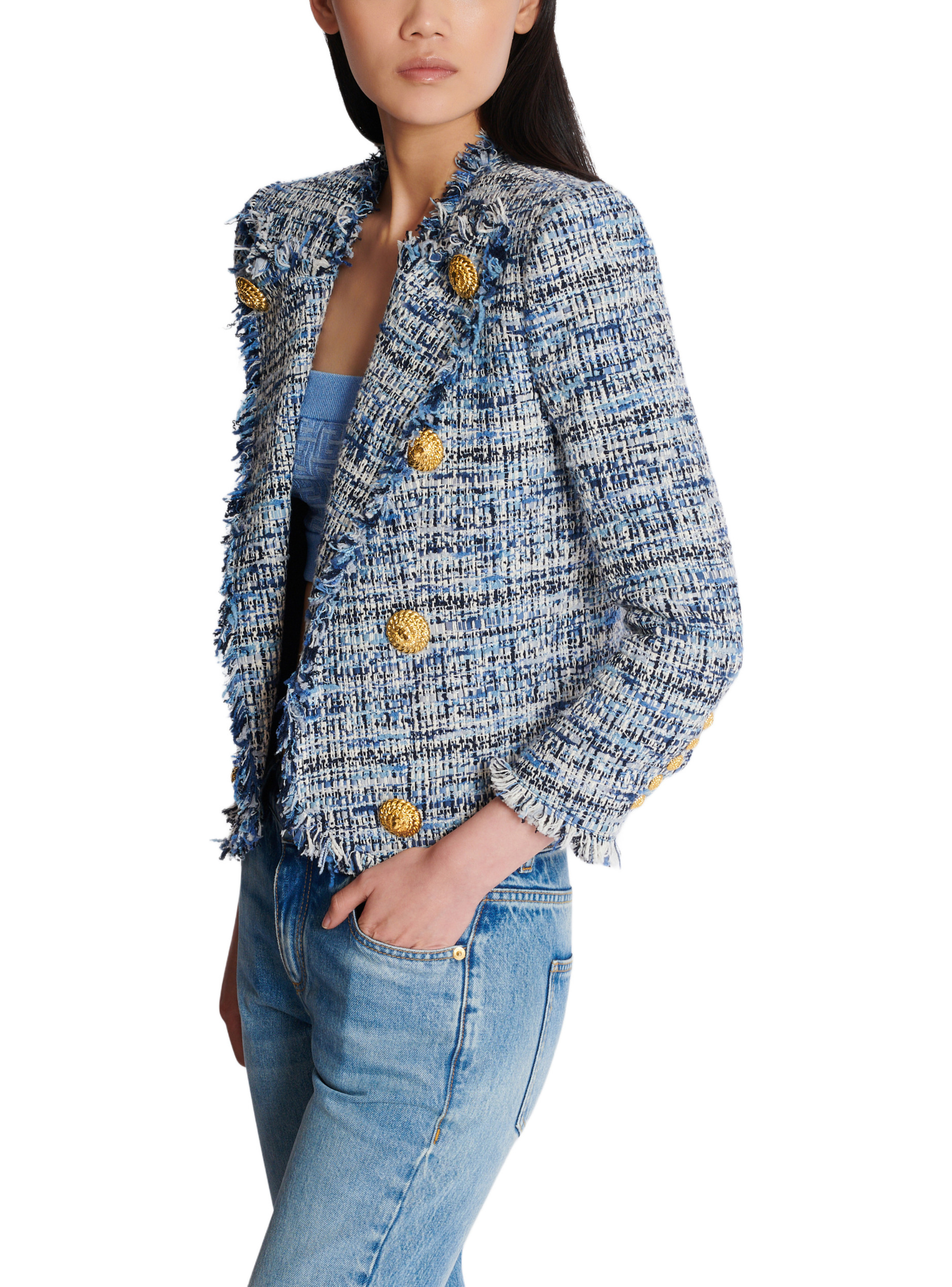 Spencer 8 boutons bord à bord en tweed BALMAIN Bleu