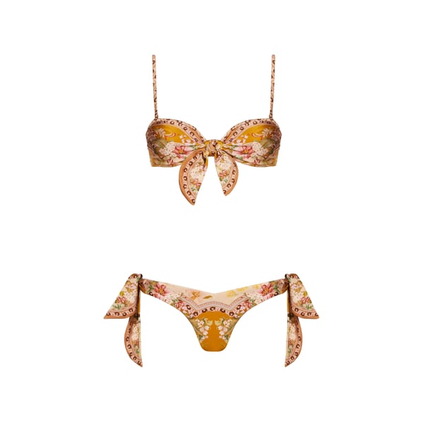 Zimmermann Wylie Scarf Tie Floral Print Bikini In Beige