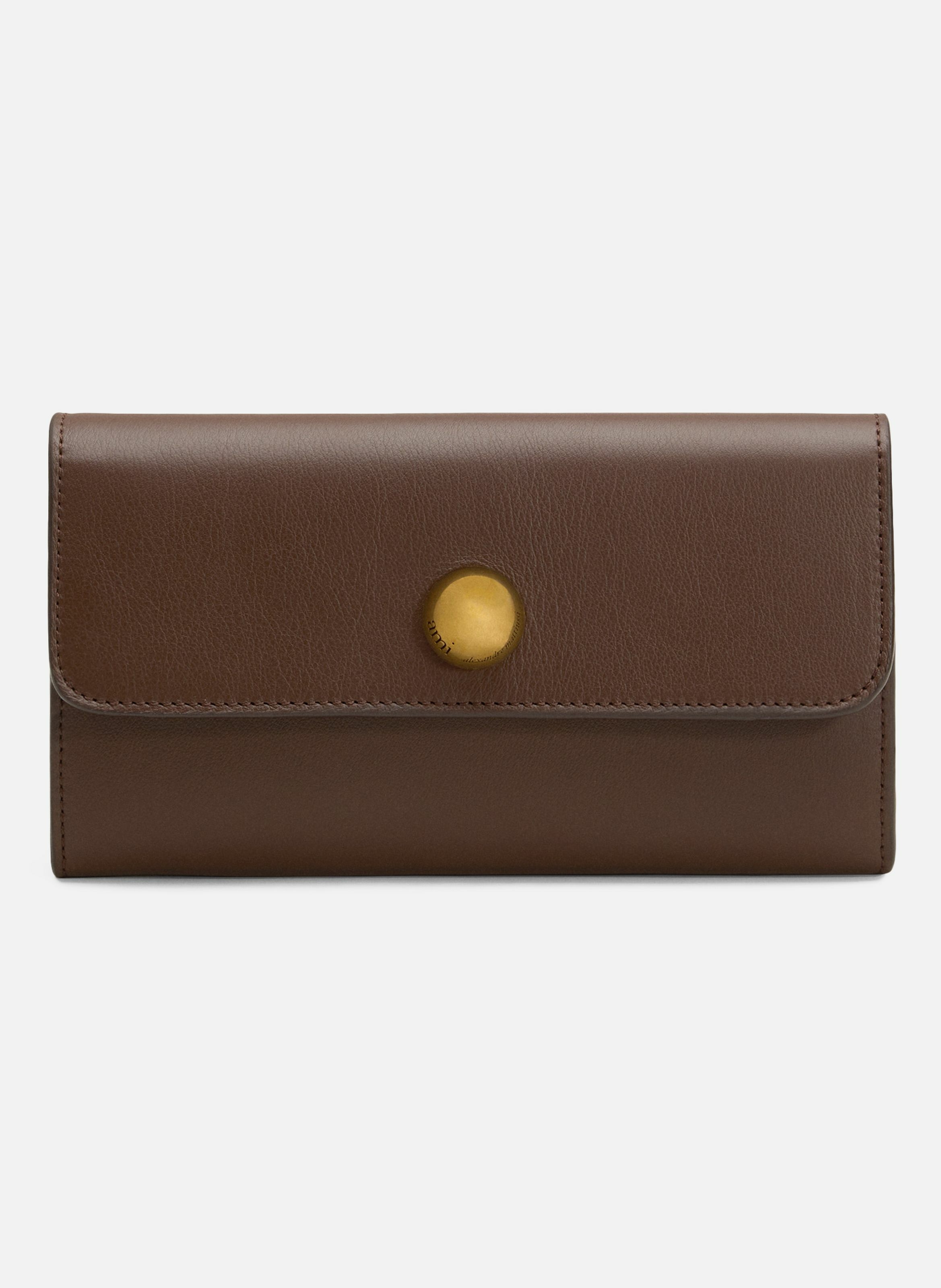 Portefeuille continental carrousel en cuir lisse unisexe AMI PARIS Marron