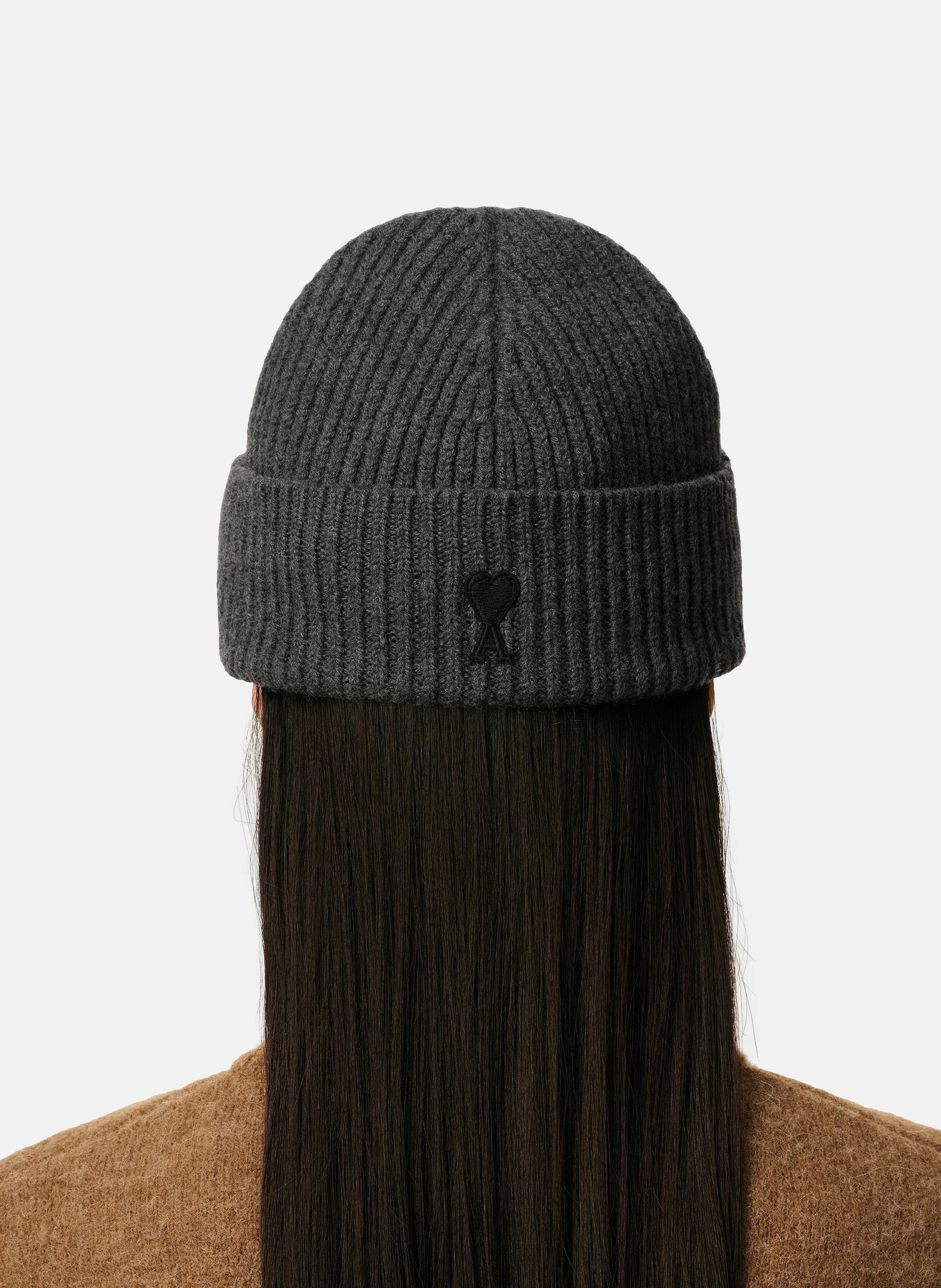 Bonnet ami de coeur en laine unisexe AMI PARIS Gris