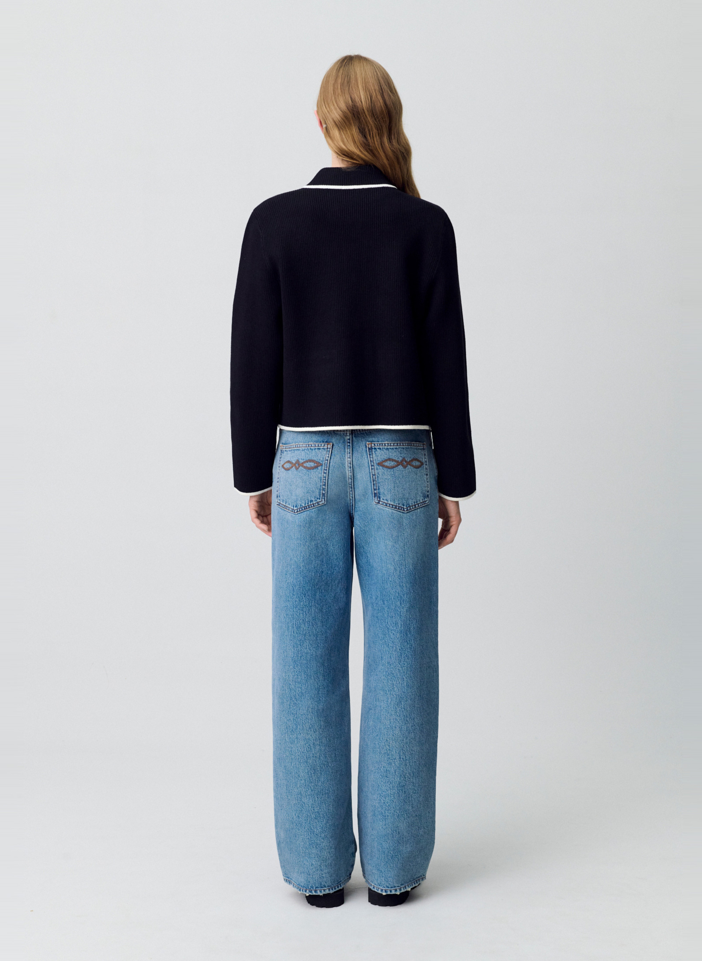 Cardigan col teddy bicolore Noir