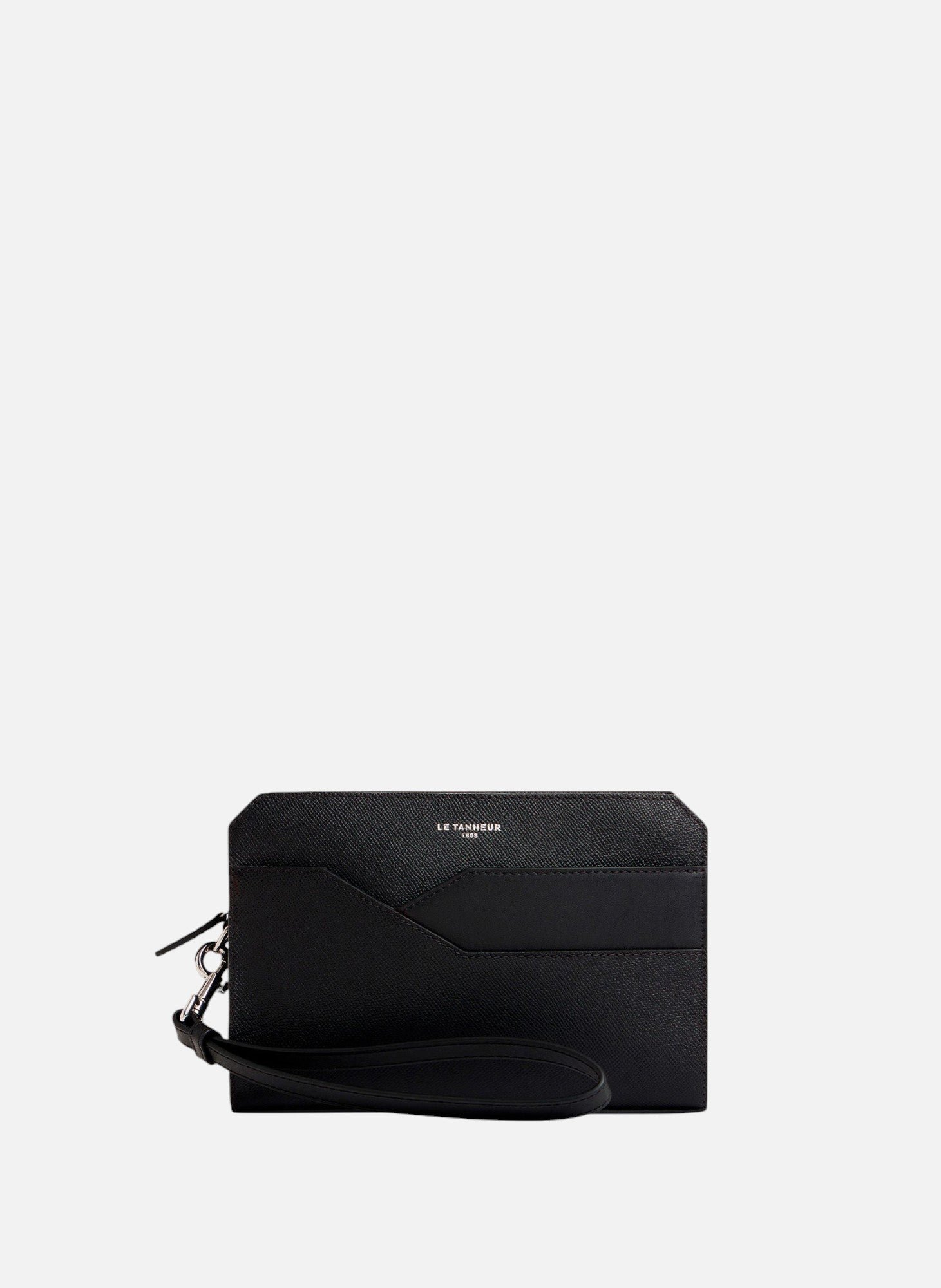 LE TANNEUR Pochette avec dragonne gaston en cuir grain croisé Noir