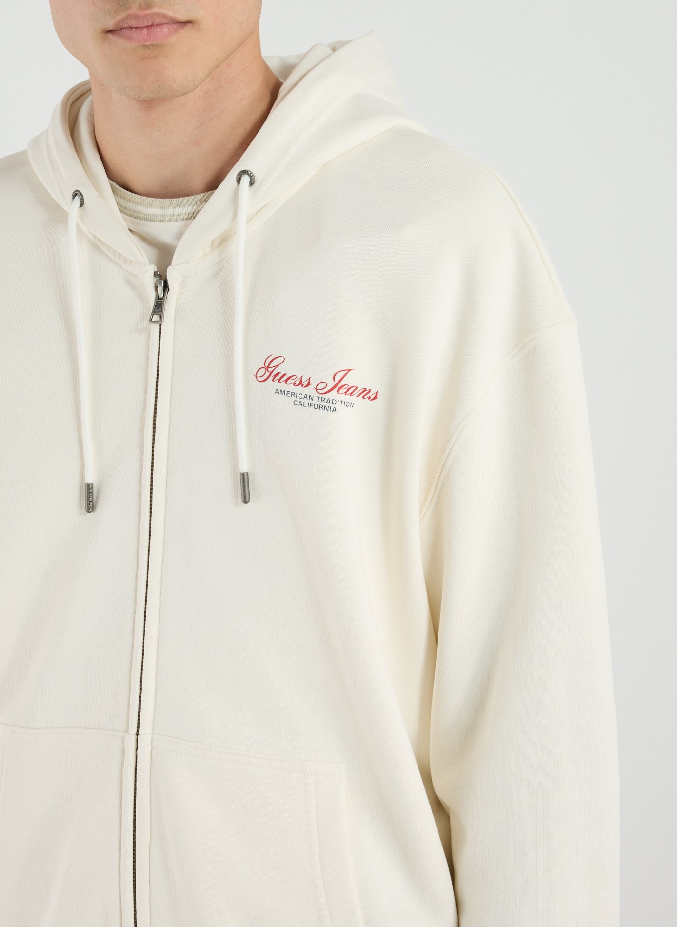 Zip-up hooded cotton sweatshirt GUESS White