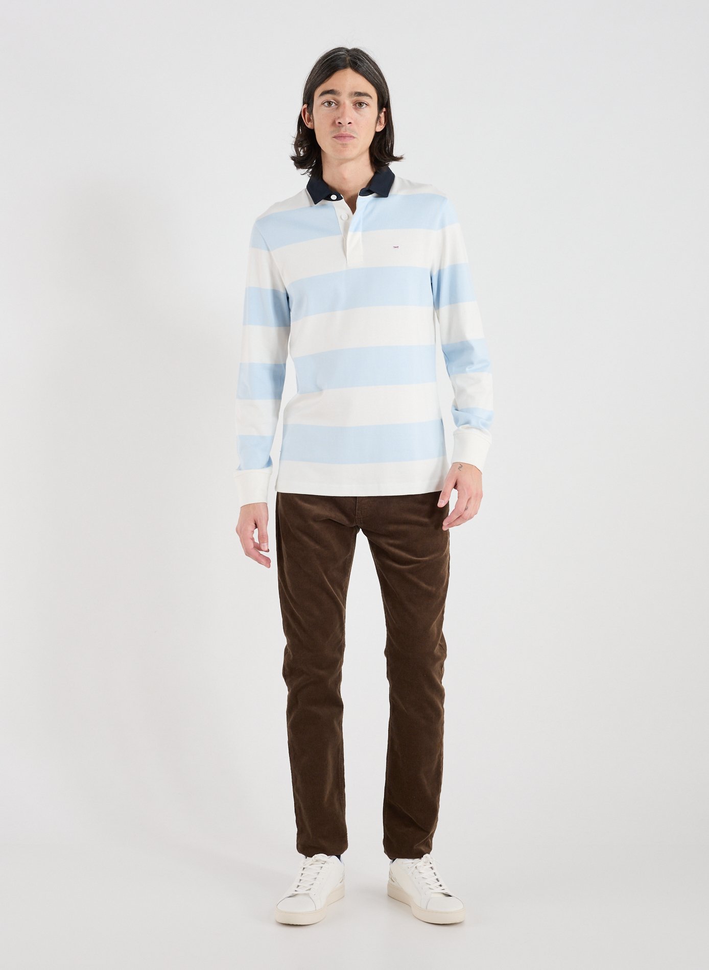 Striped long-sleeve cotton polo EDEN PARK Blue