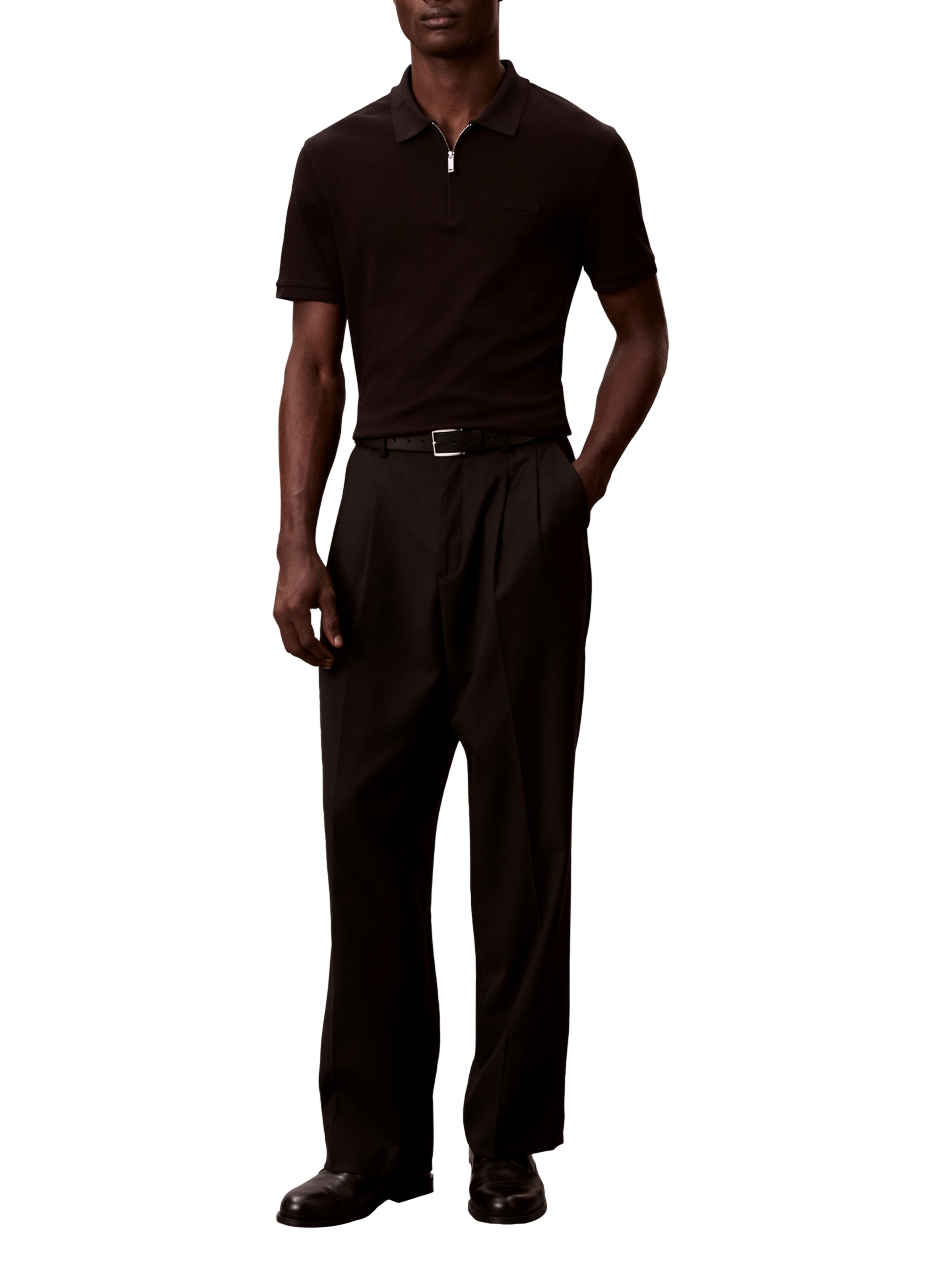 Straight polo with zip collar in cotton CALVIN KLEIN Black