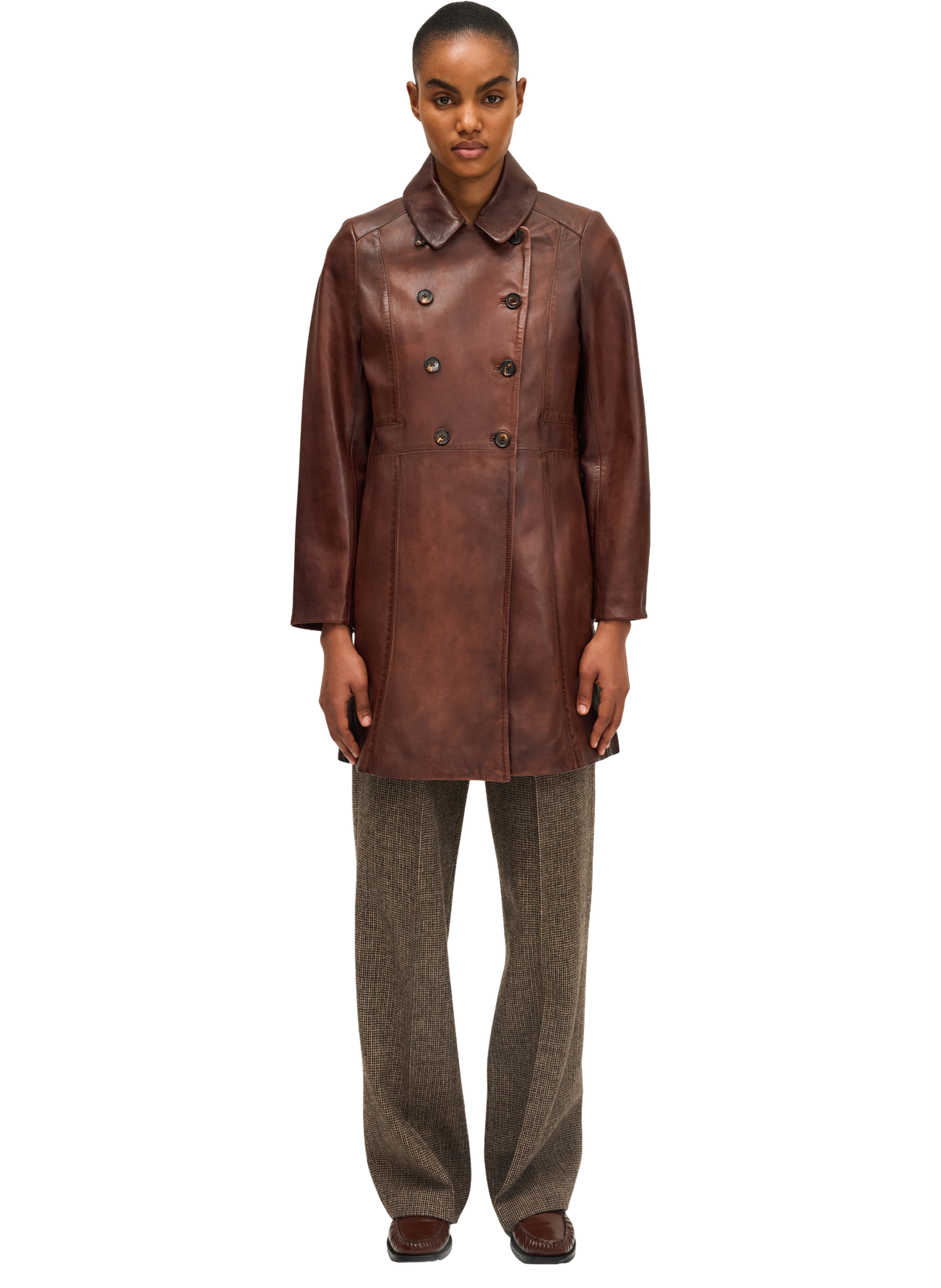 PABLO Manteau en cuir vieilli - myrtille Marron