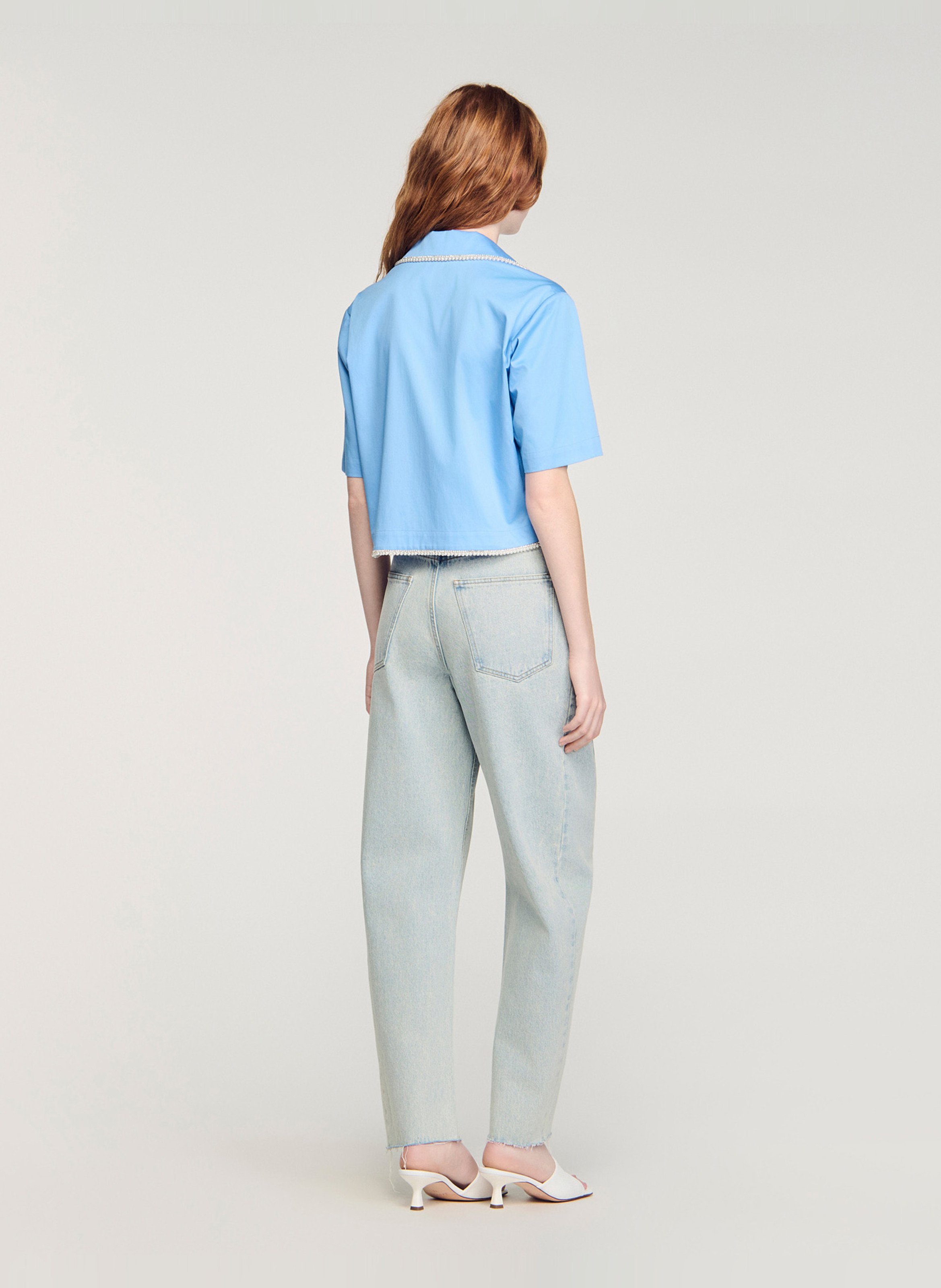 Chemise courte à détail perles SANDRO Bleu