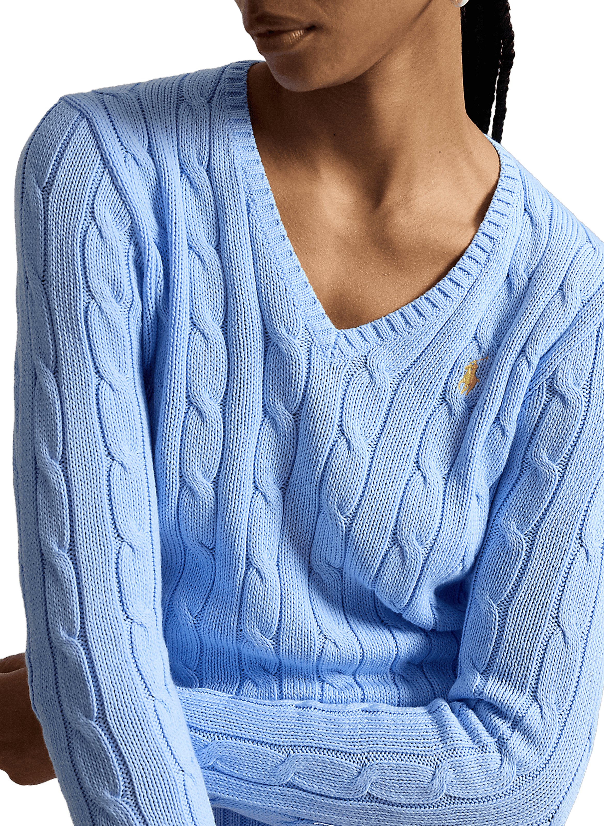 Pull col V en coton POLO RALPH LAUREN Bleu