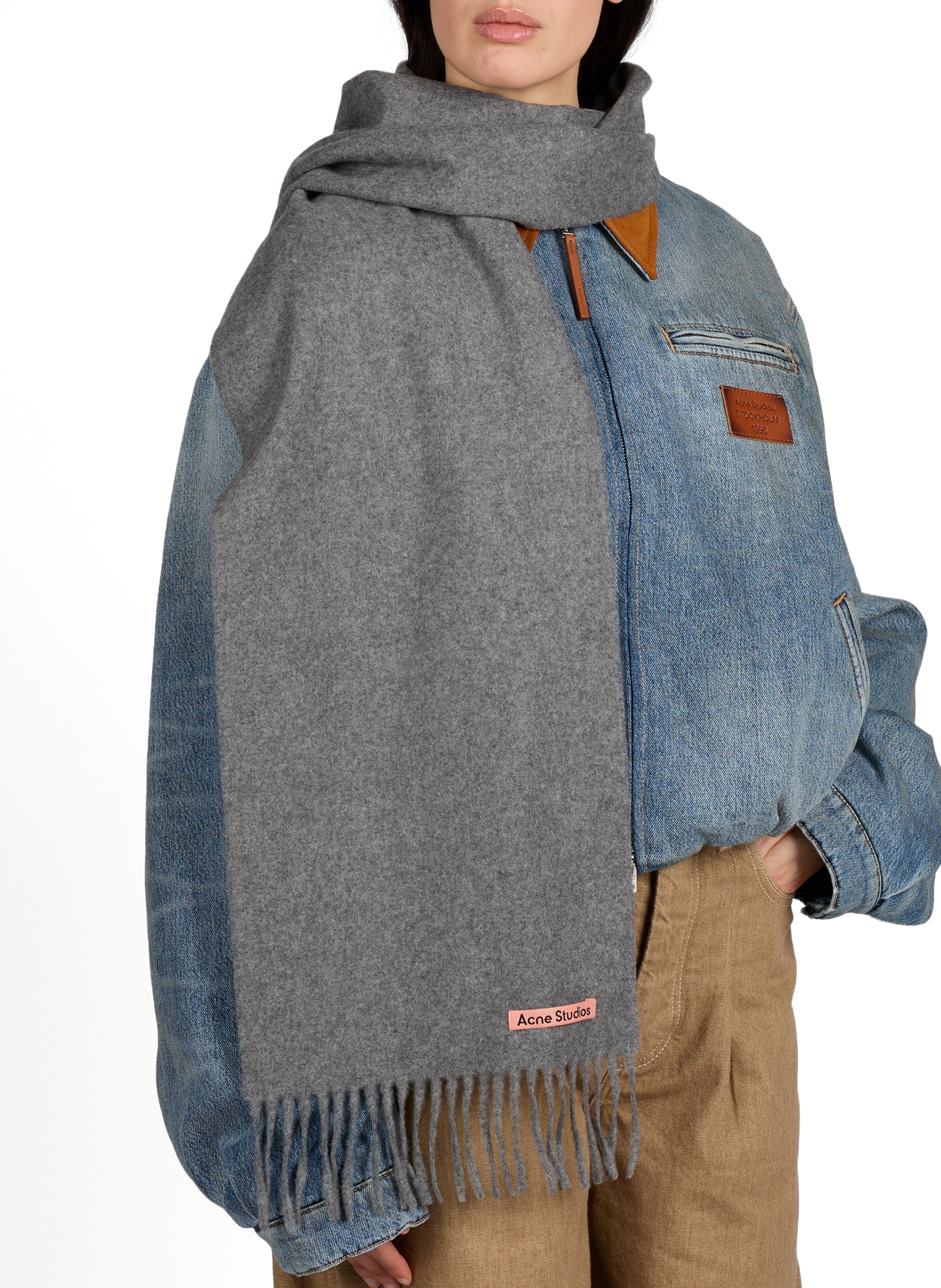 Echarpe à franges en laine ACNE STUDIOS Gris