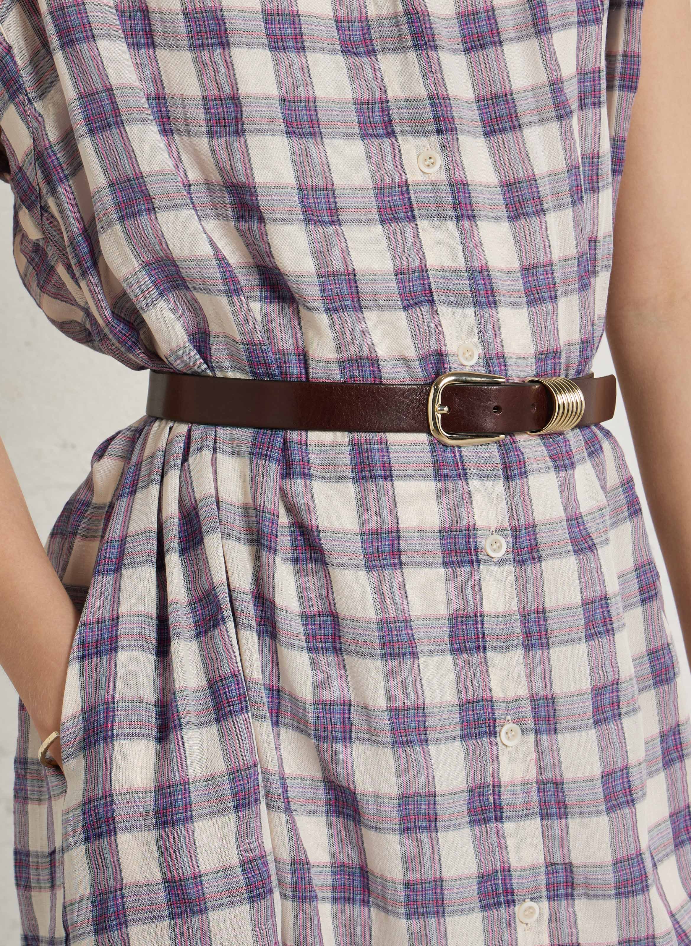 Ceinture fine à boucle en cuir eve MAISON 123 Marron