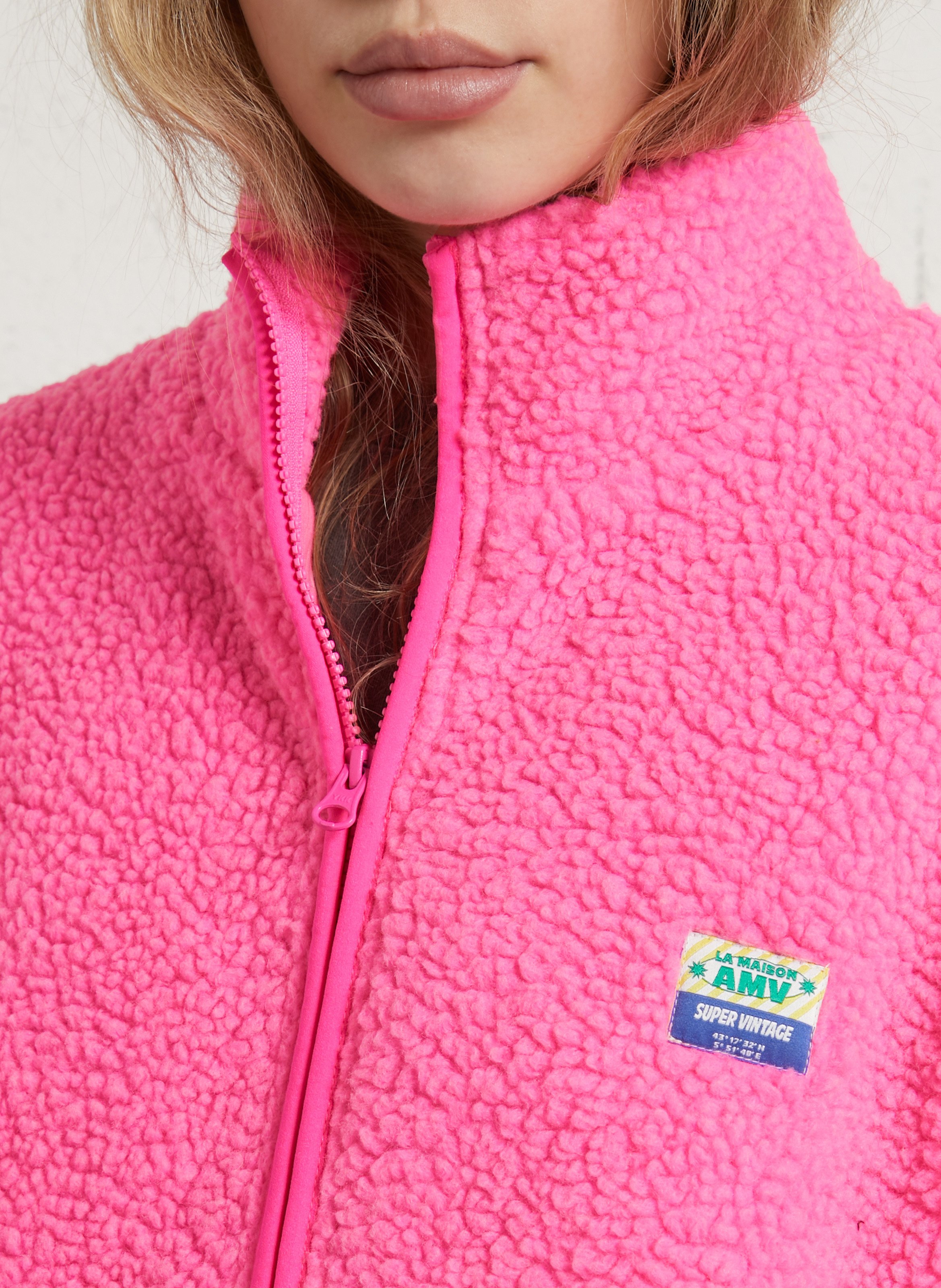 Veste ample zippée à col montant polaire hoktown AMERICAN VINTAGE Rose