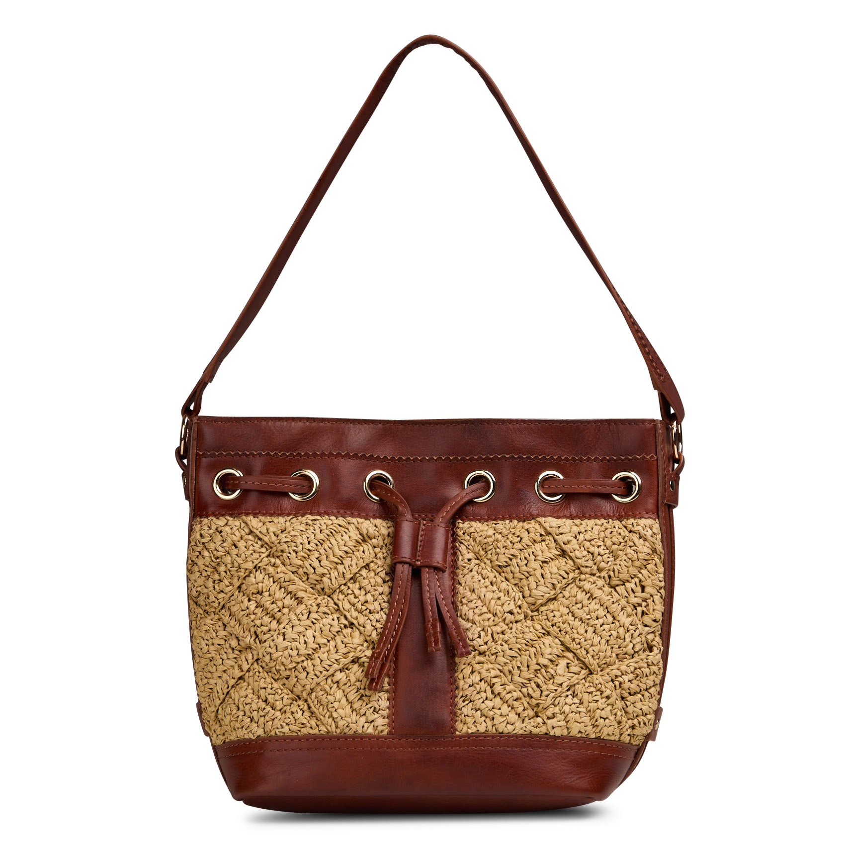 Sac seau en raphia et cuir lucien MAISON 123 Blanc