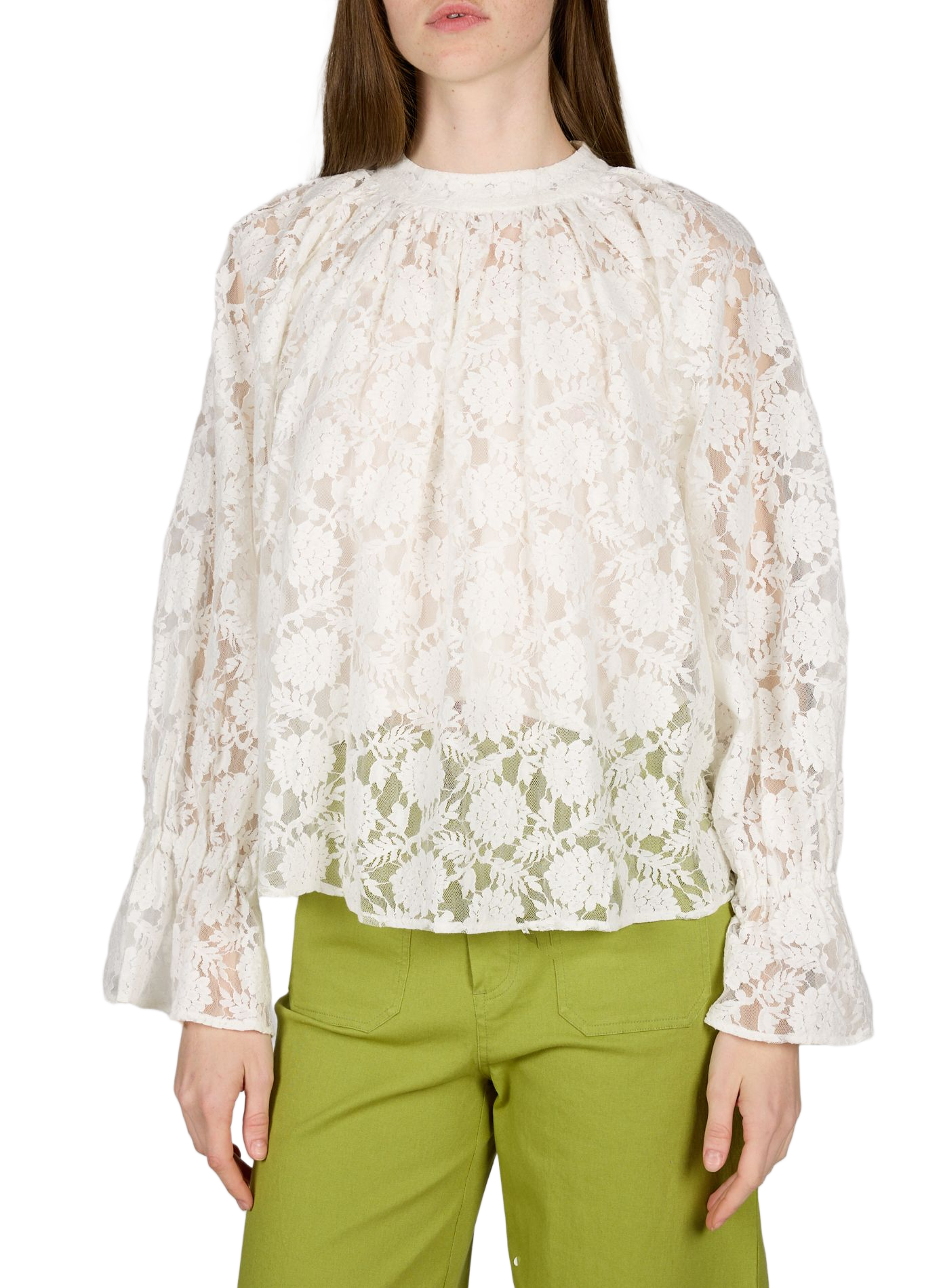 Bluse Camilia mit transparenter Spitze aus Baumwolle PETITE MENDIGOTE Weiss
