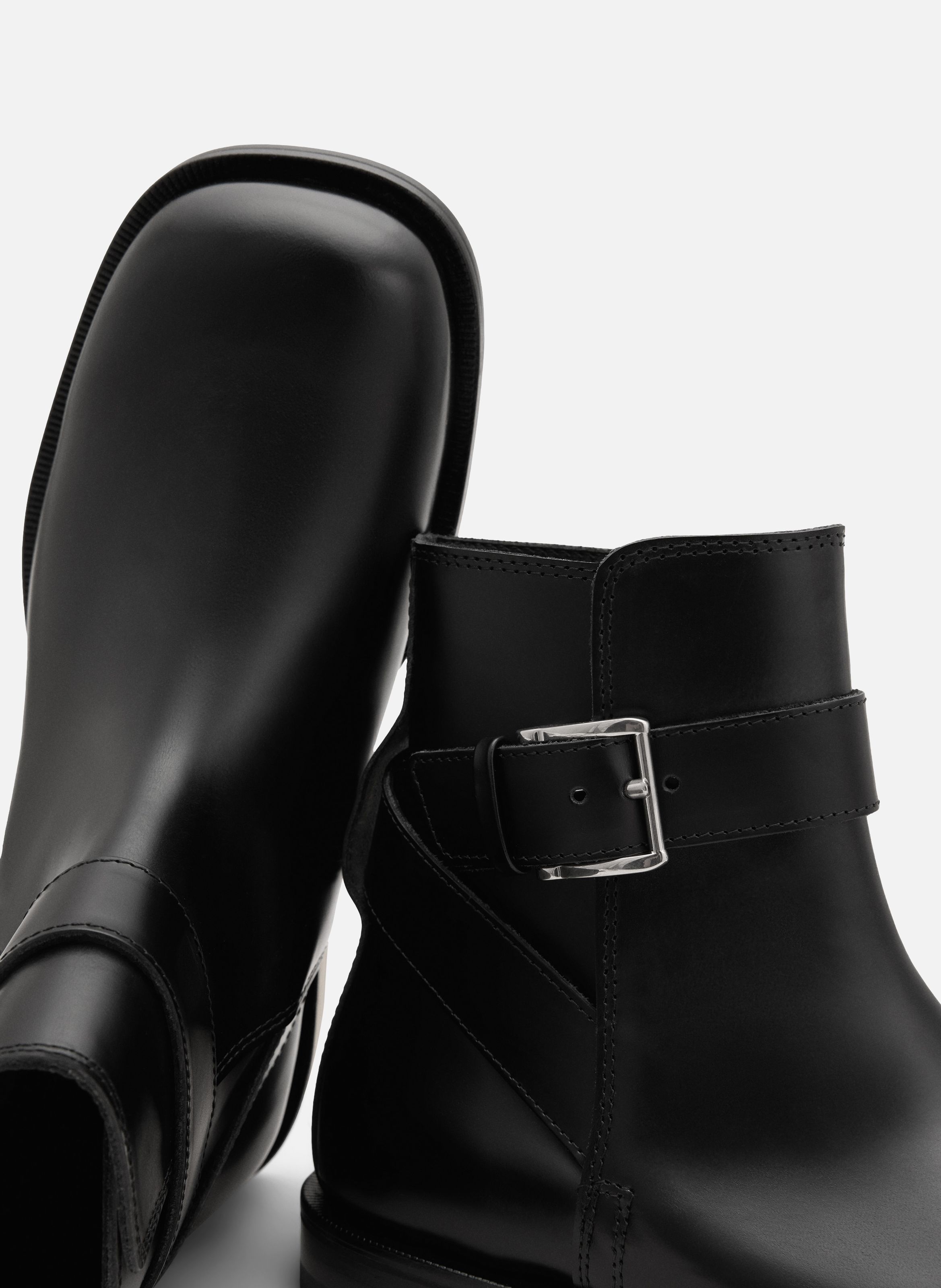 Bottines à boucle unisexe en cuir AMI PARIS Noir