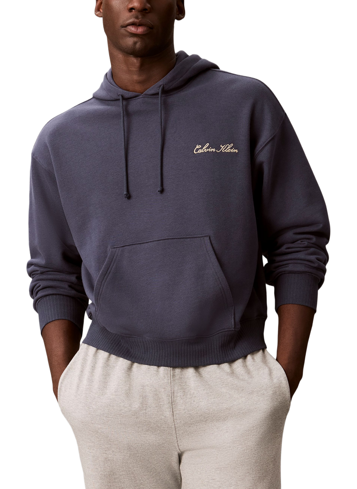 Straight sweatshirt with embroidered logo in blended cotton. CALVIN KLEIN Blue