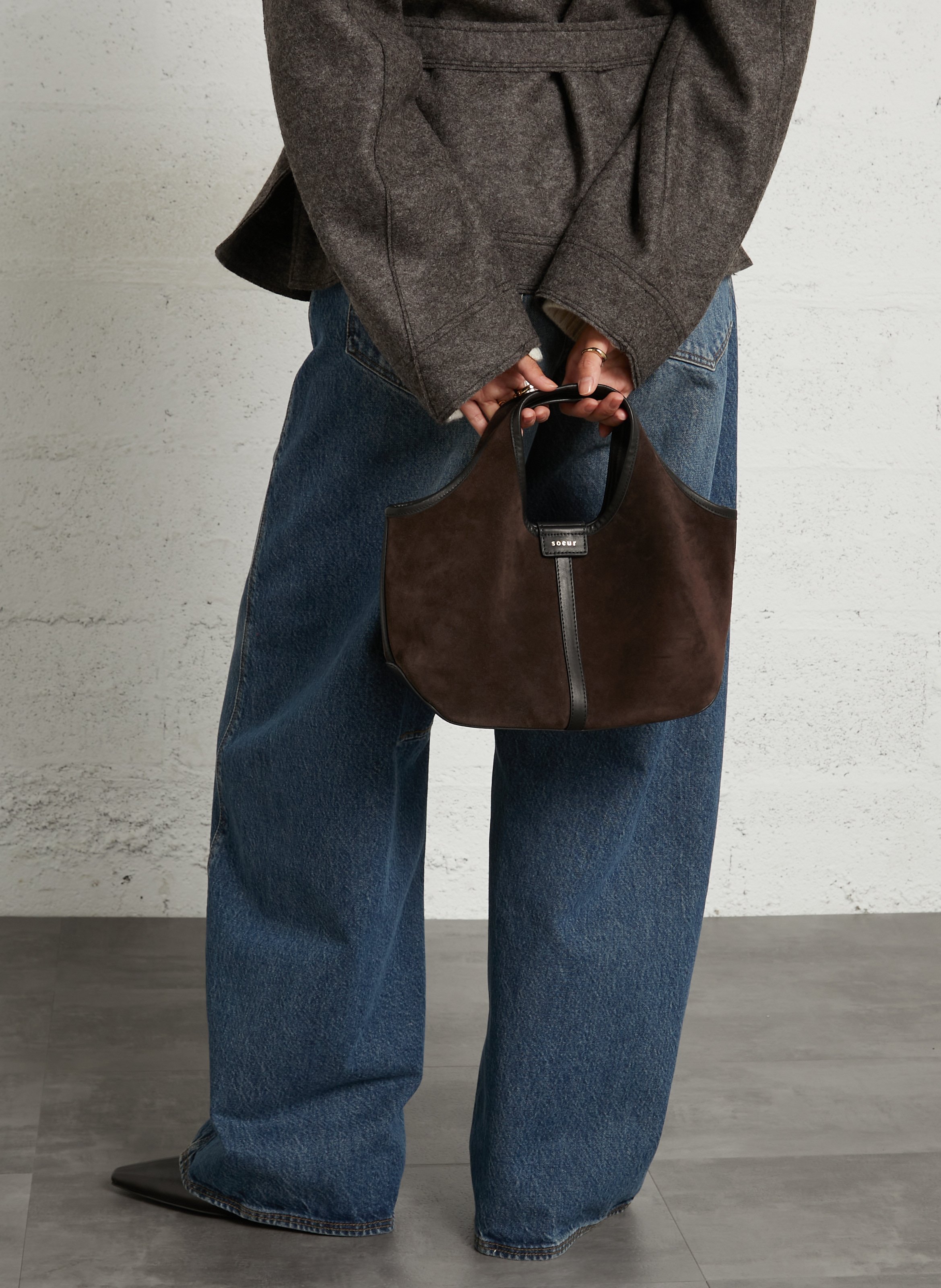 Sac à main en cuir douce mini SOEUR Marron