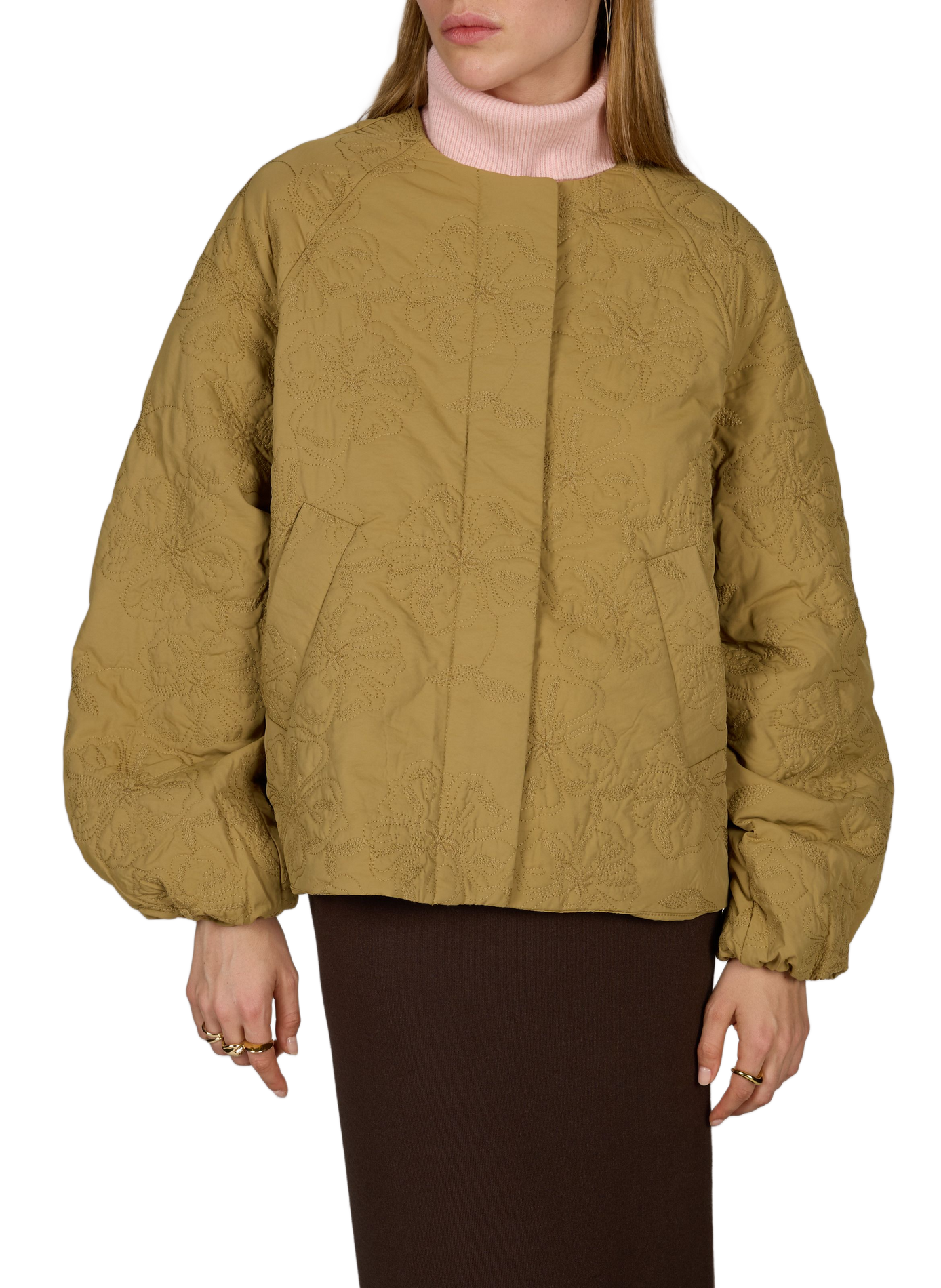Embroidered round-neck jacket OBJECT Brown