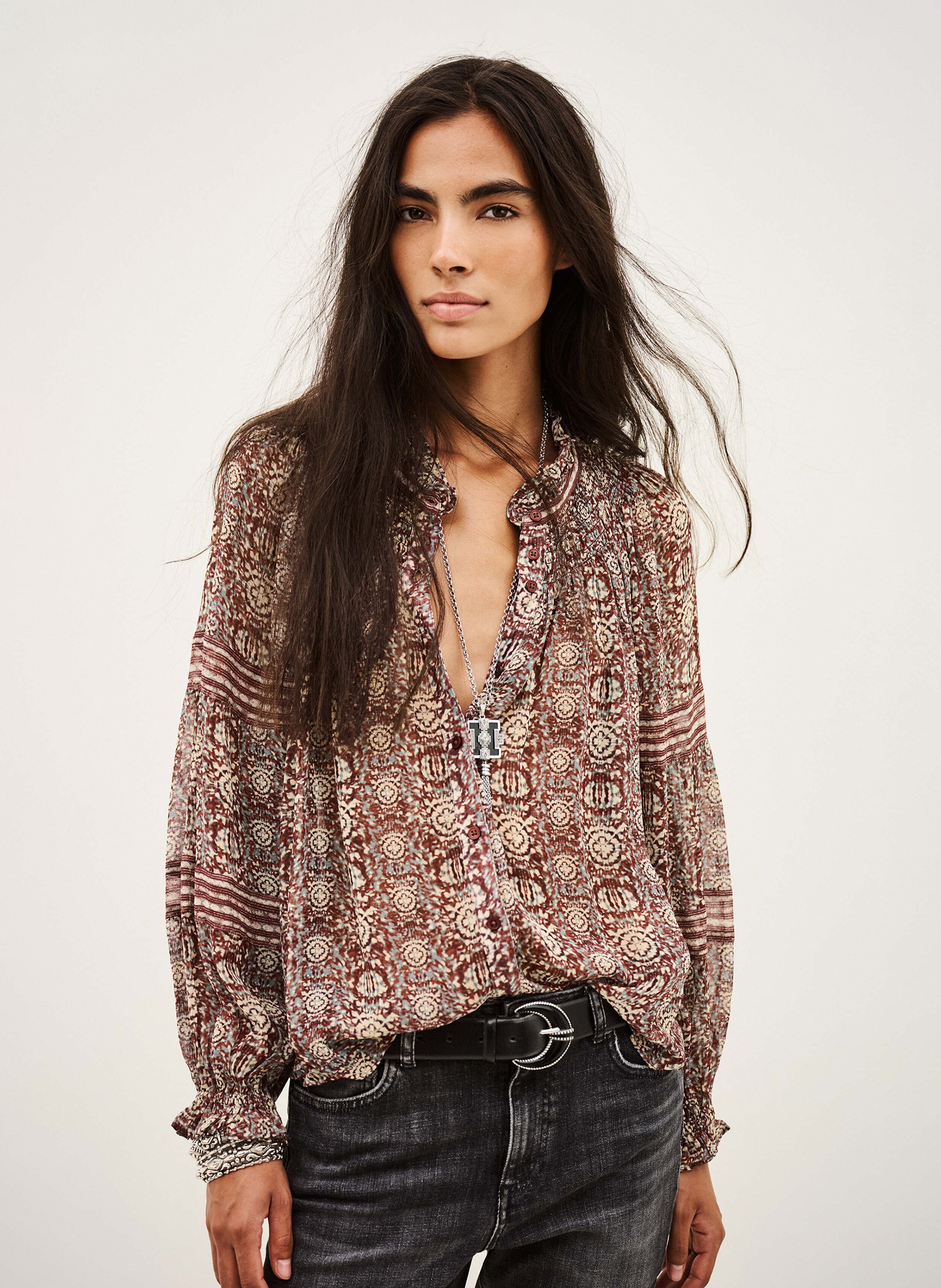 Chemise ample col mao imprimée denna BA&SH Violet