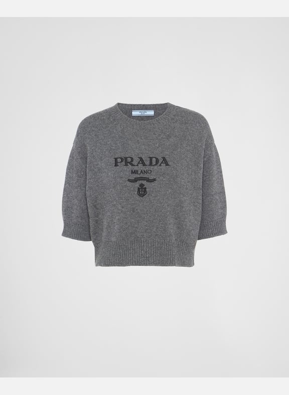Pull à col rond en laine et cachemire Gris by PRADA PRADA Pull à col rond en laine et cachemire Gris