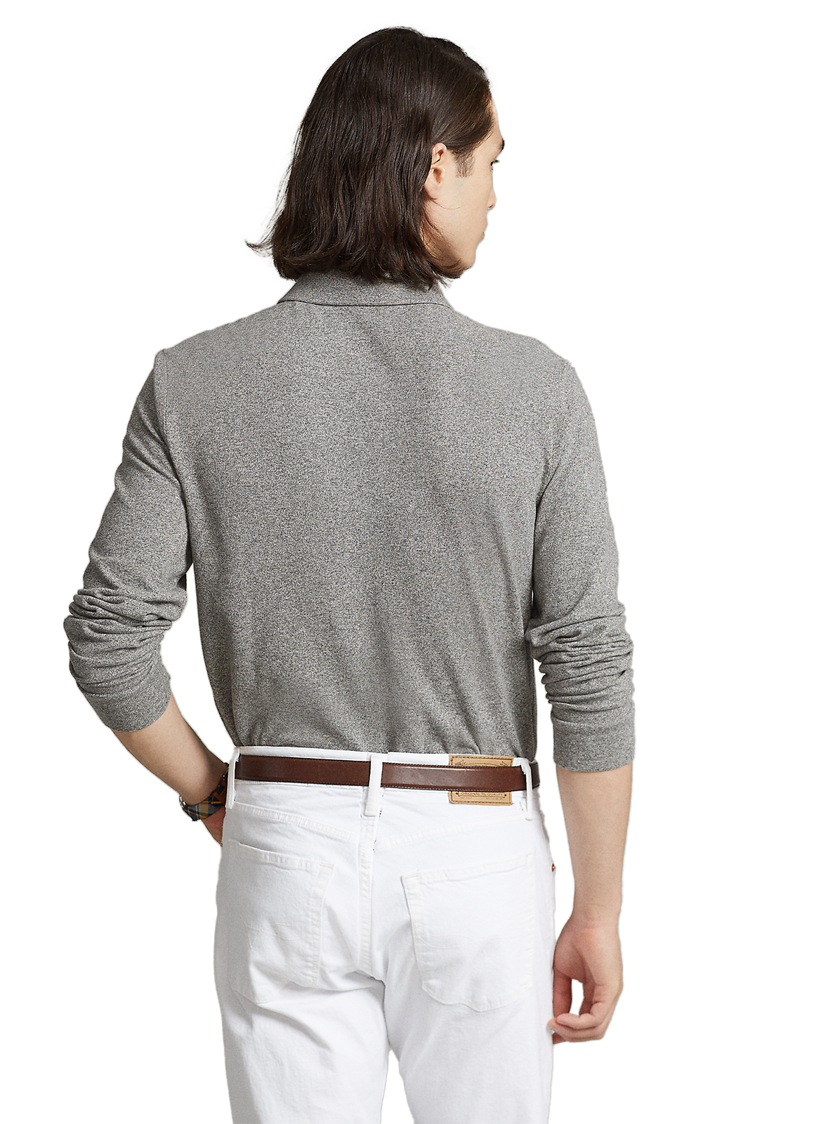 Long-sleeved slim-fit cotton piqué knit polo shirt POLO RALPH LAUREN Grey