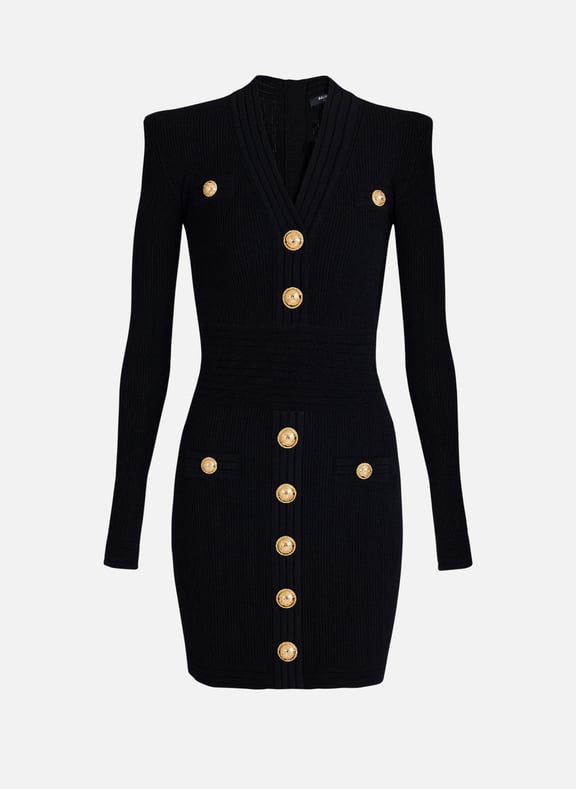 Robe courte en maille à boutons dorés Noir by BALMAIN BALMAIN Robe courte en maille à boutons dorés Noir