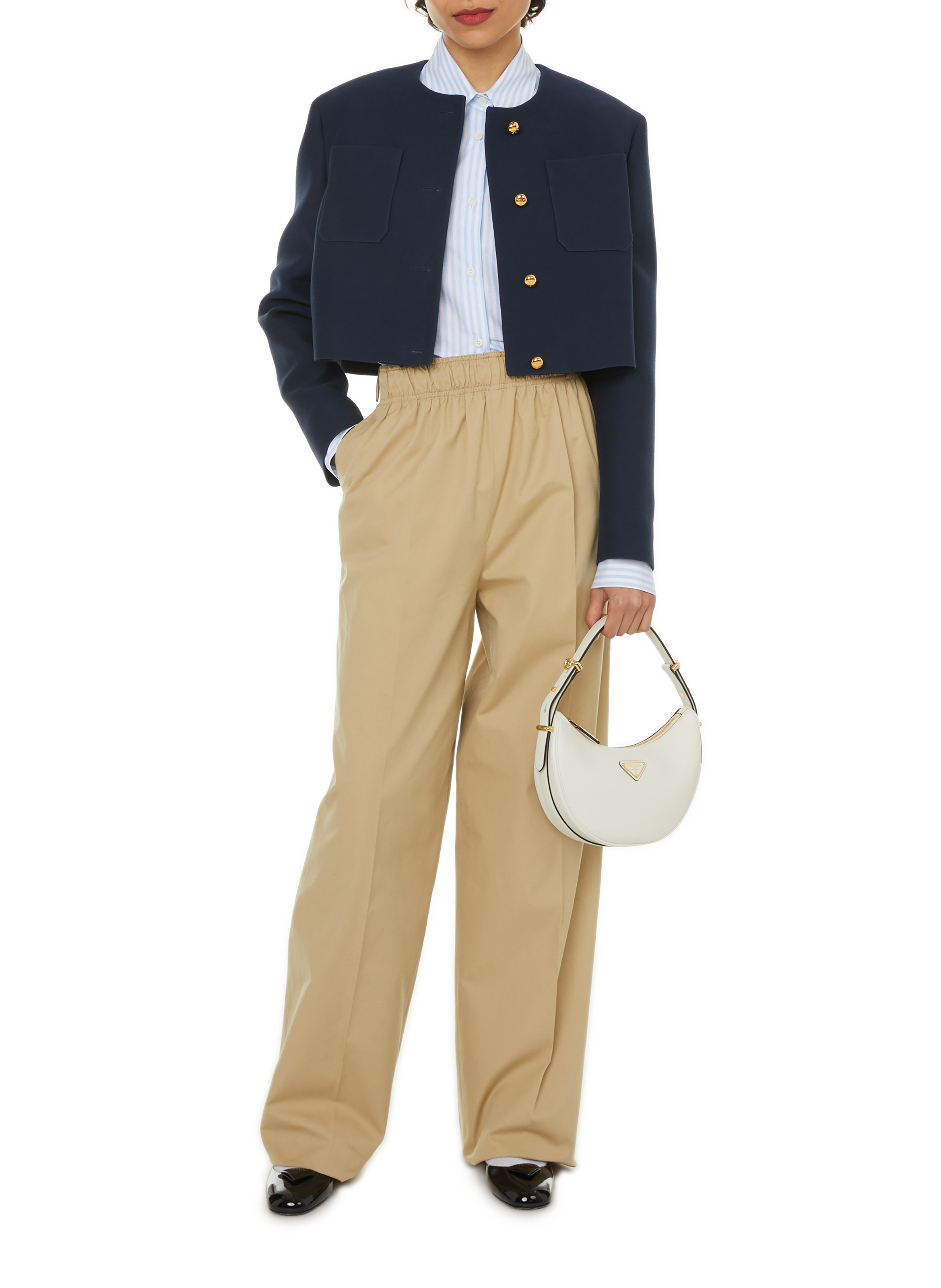 Wide-leg cotton trousers PRADA Beige