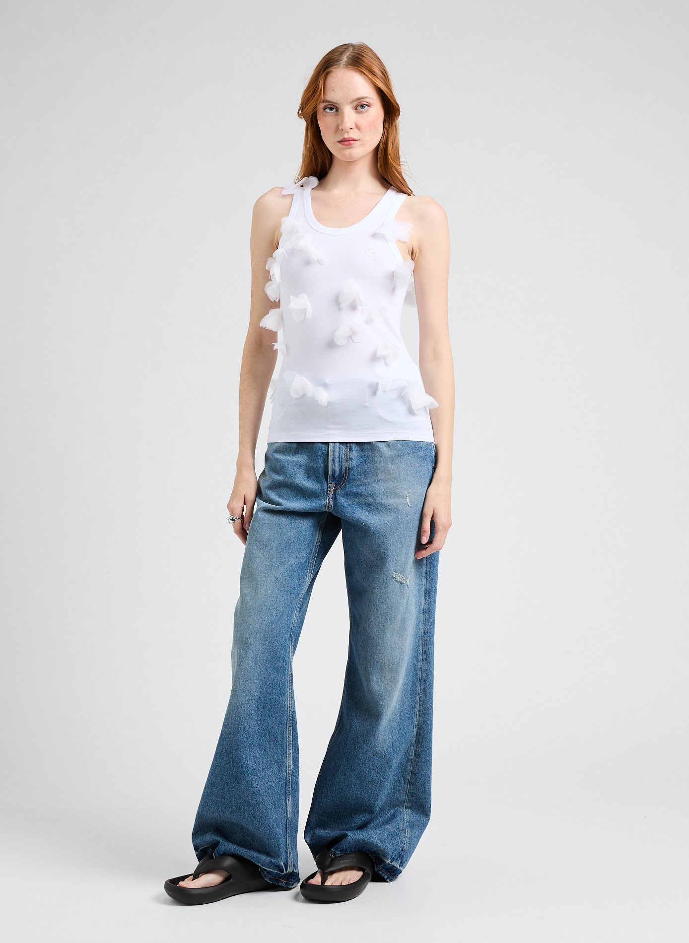 Butterfly print tank top in blended cotton White