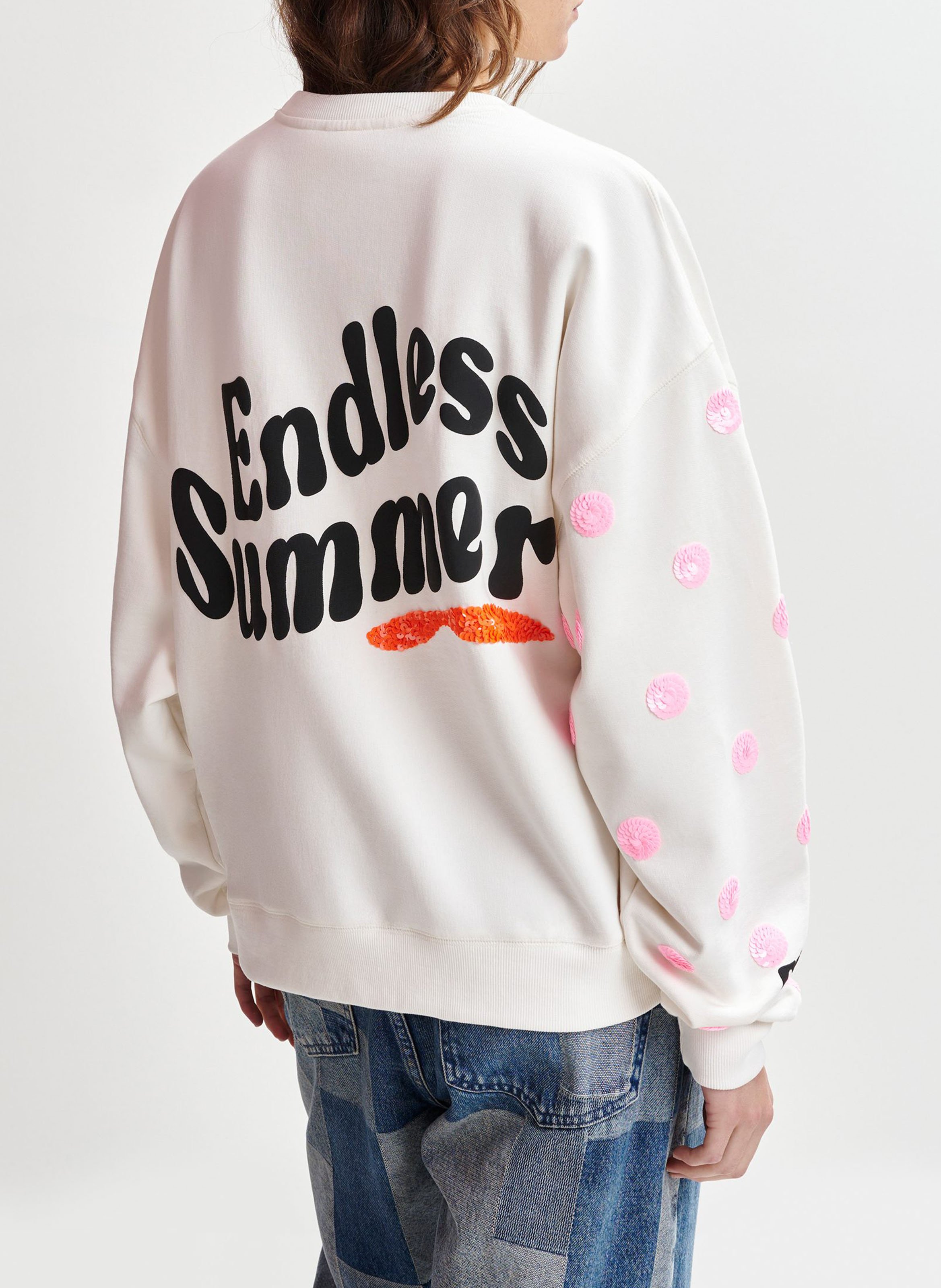 Sweat ample imprimé à broderies paillettes ihexperience ESSENTIEL ANTWERP Blanc