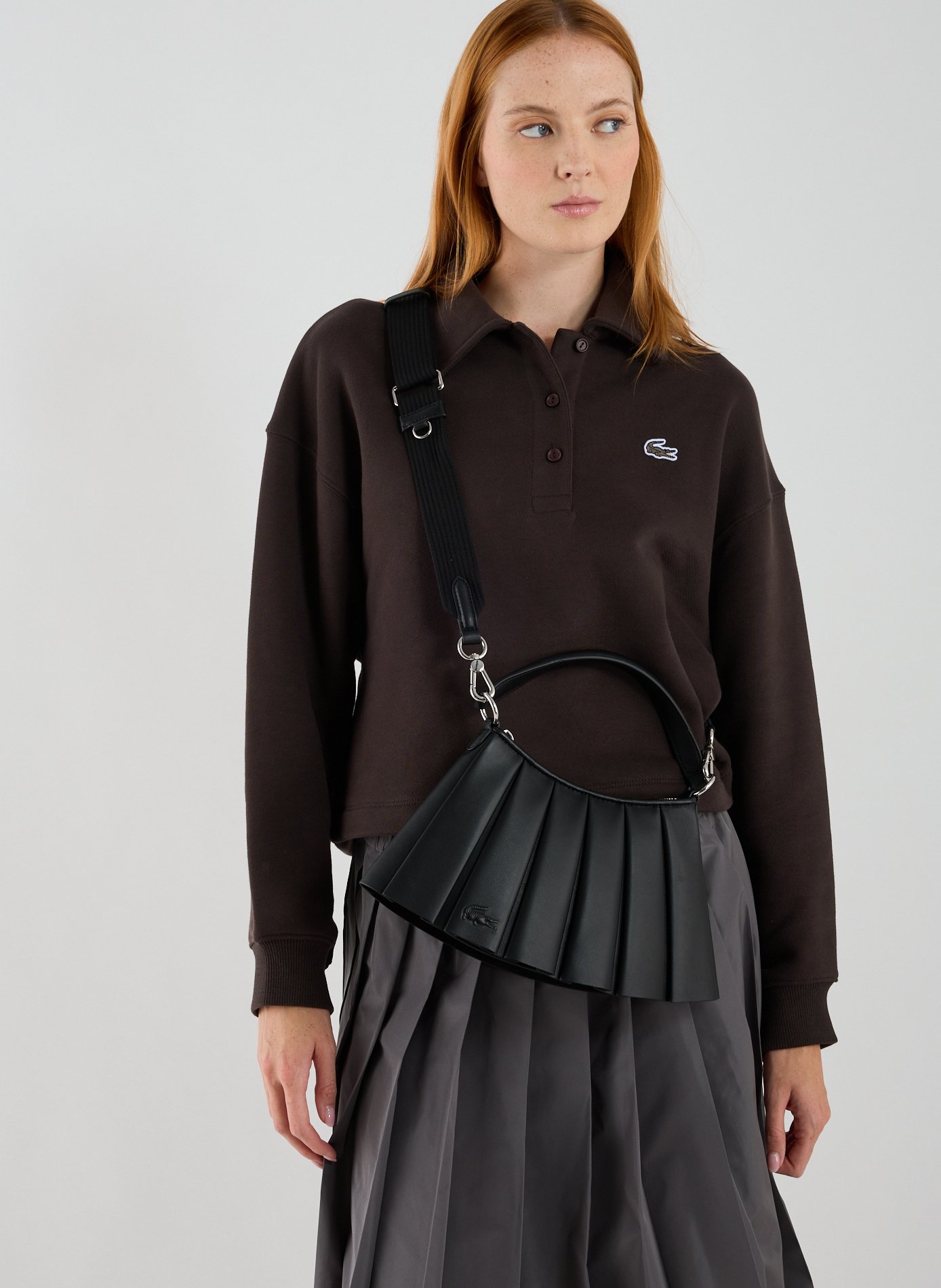 Petit sac Lenglen plissé en cuir LACOSTE Noir