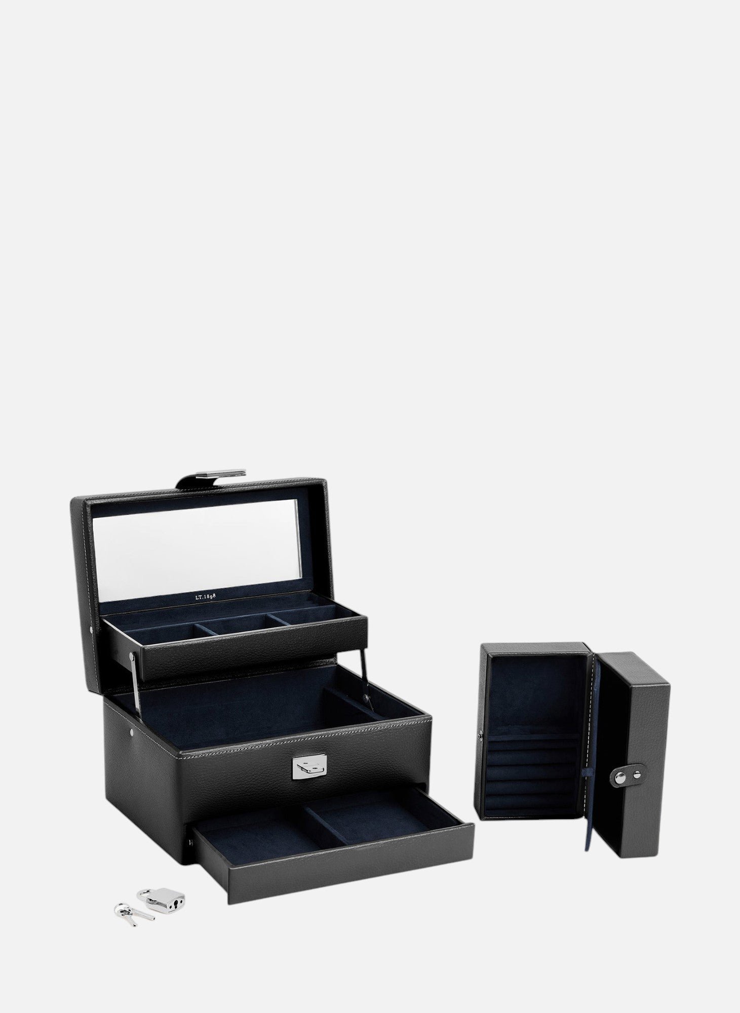 Boite à bijoux moyen modèle ouverture automatique en cuir LE TANNEUR Noir