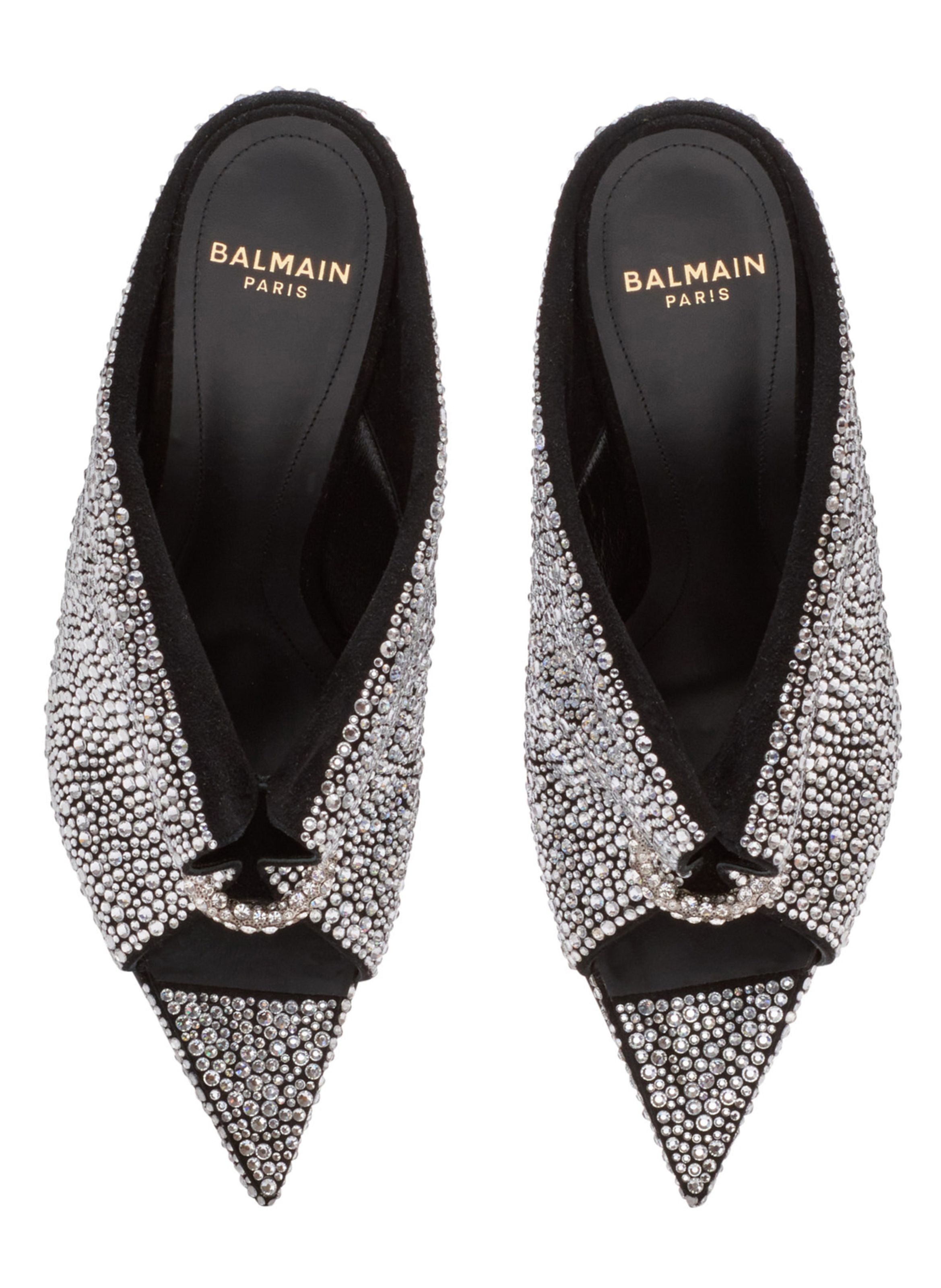 Mules en strass et daim avec piercing à l’avant BALMAIN Argent