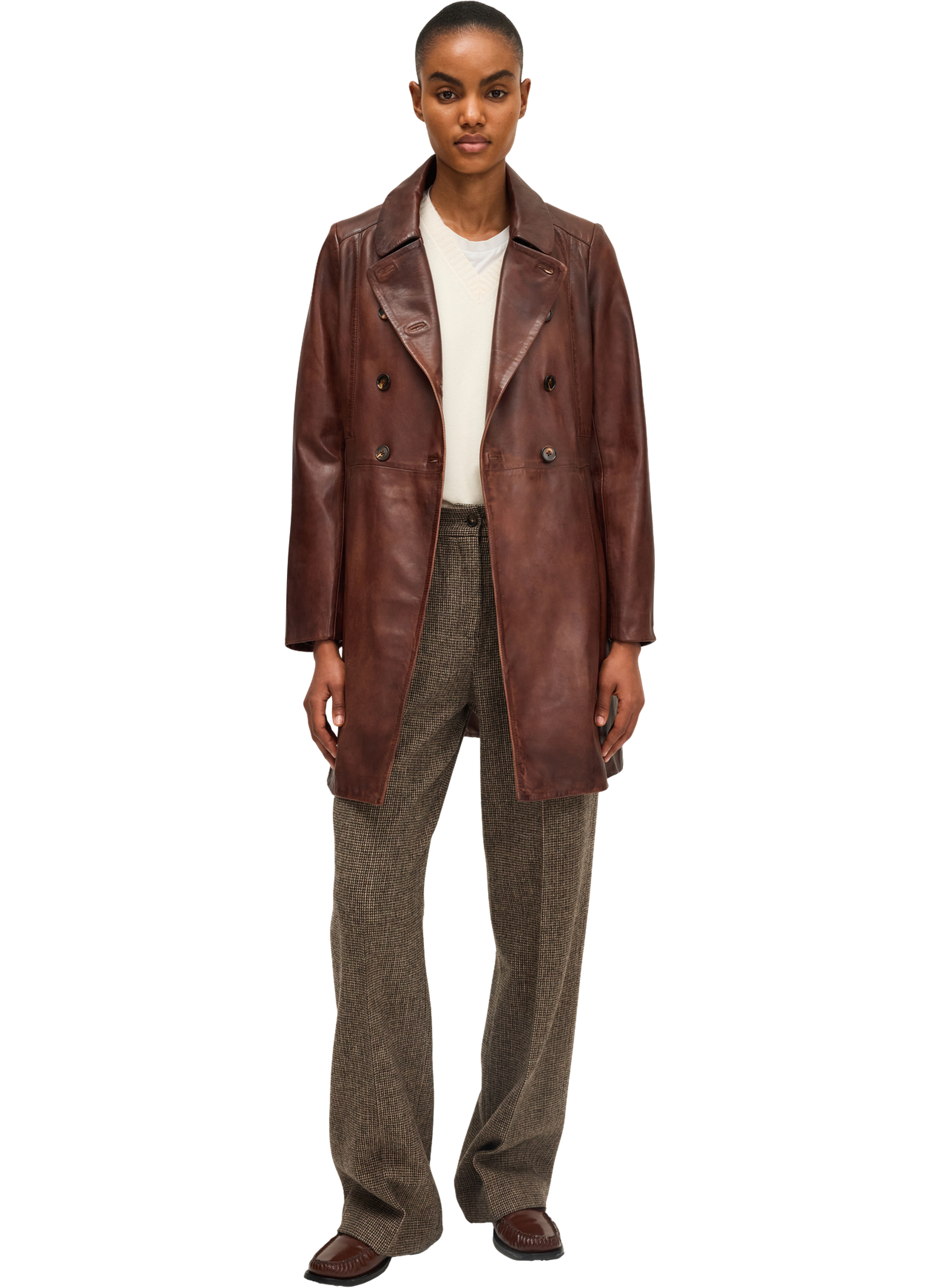 Manteau en cuir vieilli - myrtille PABLO Marron