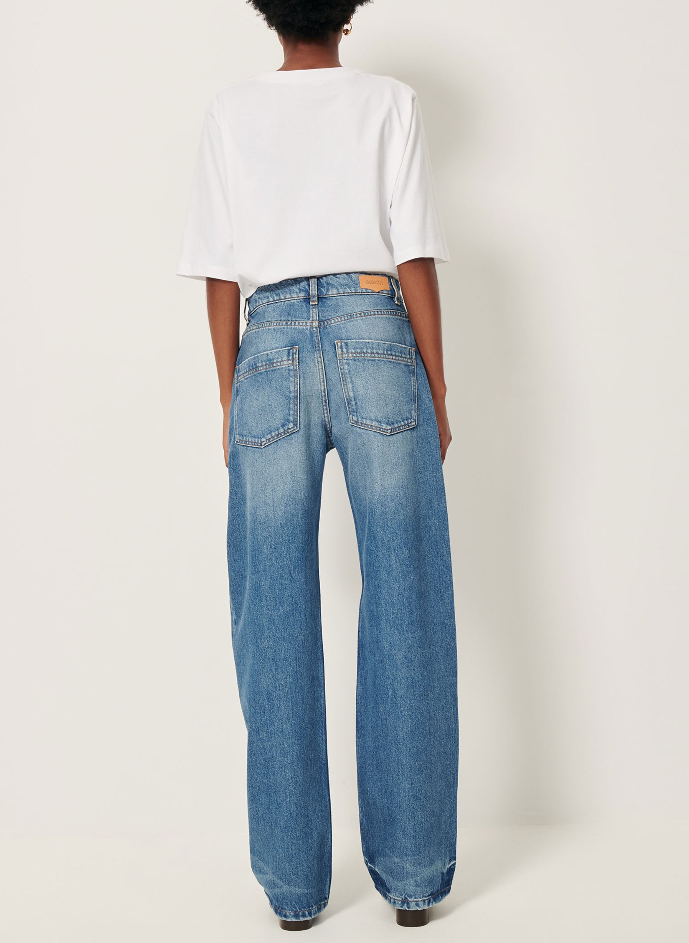 Jean droit taille mi-haute en coton denimi SESSUN Bleu