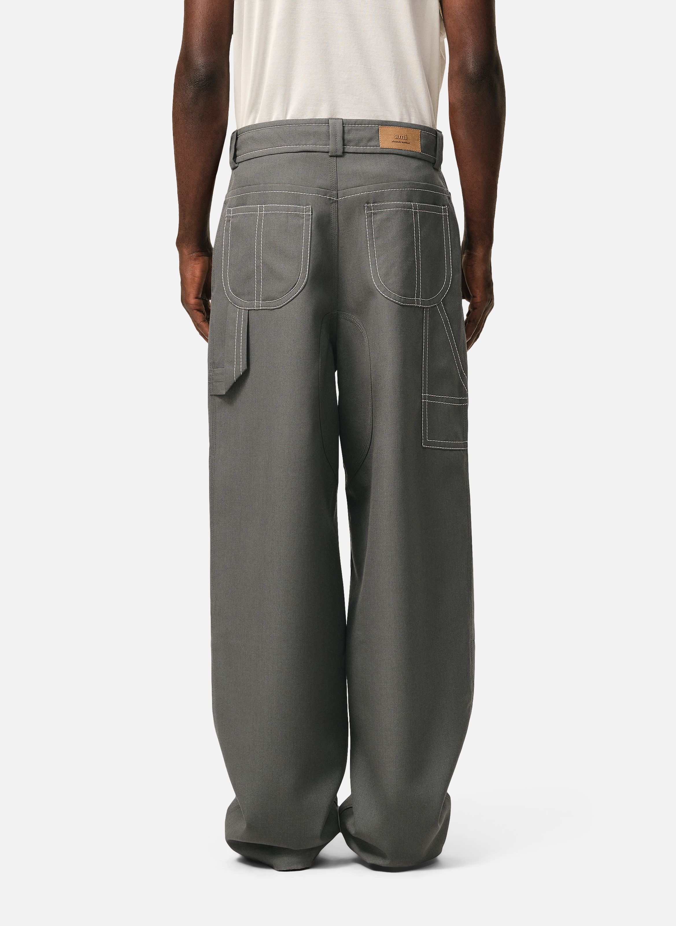 Pantalon worker en laine vierge AMI PARIS Gris