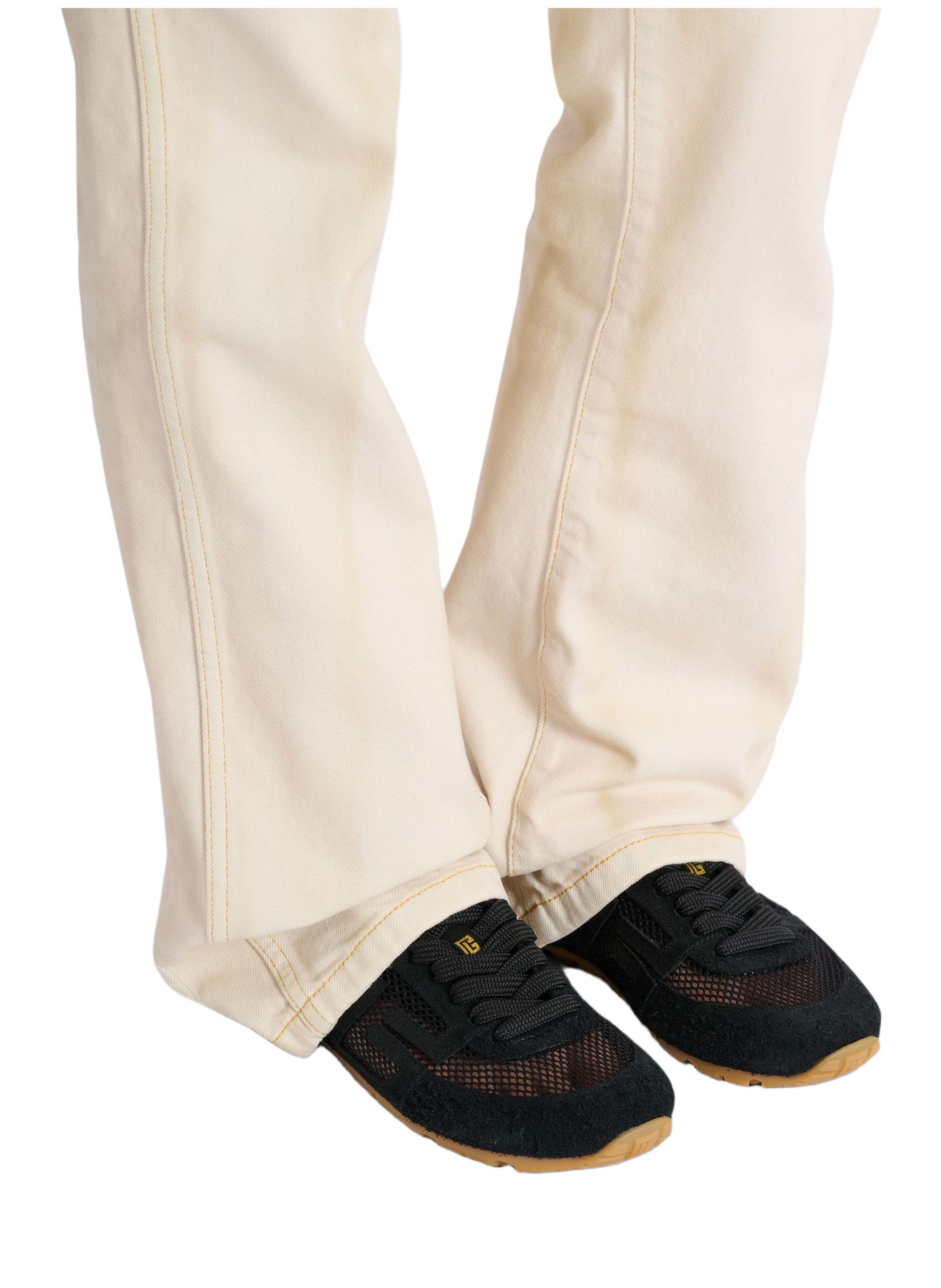 Baskets racer 45 en cuir de veau, daim et nylon BALMAIN Noir