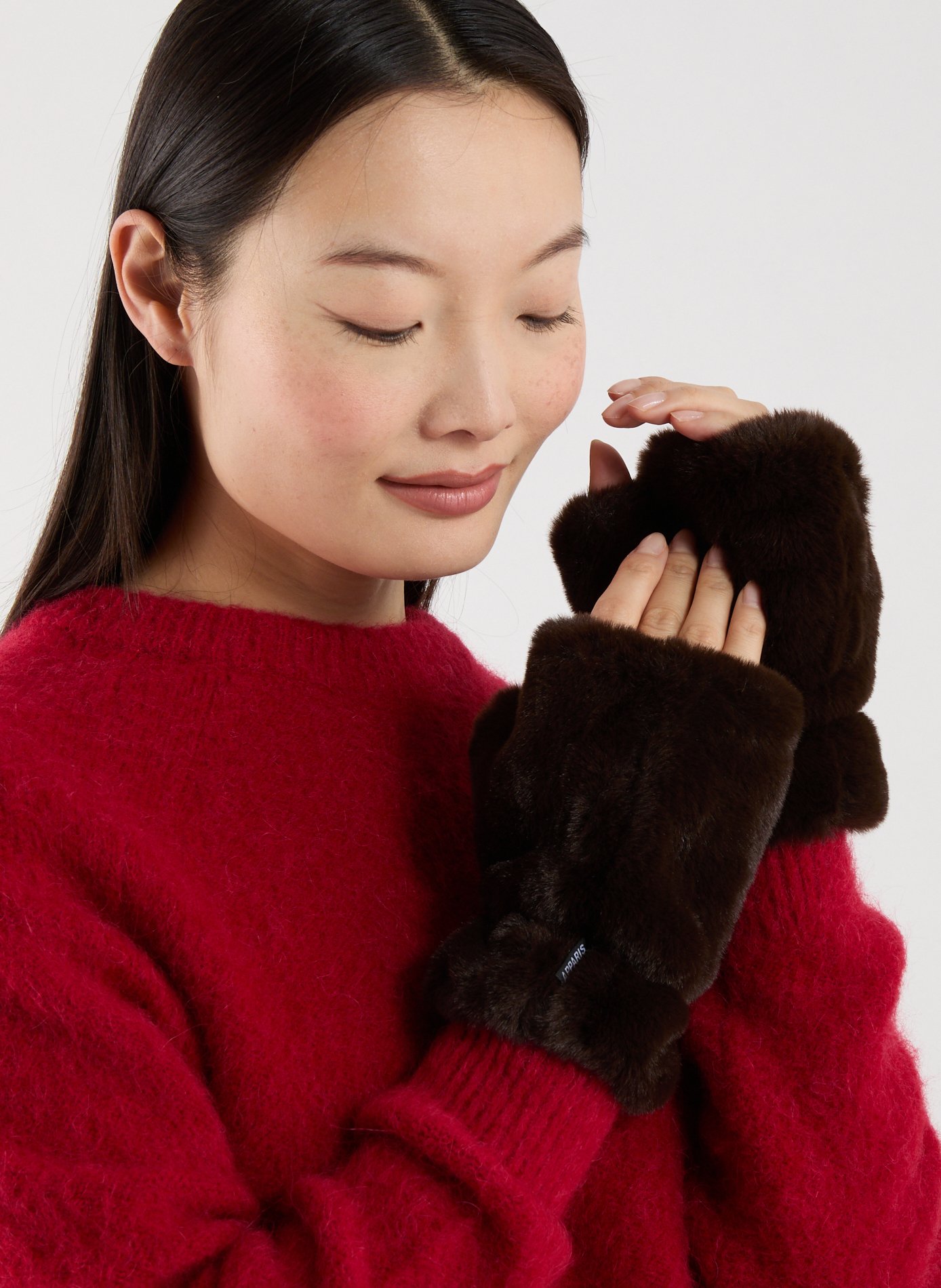 Faux fur gloves APPARIS Brown