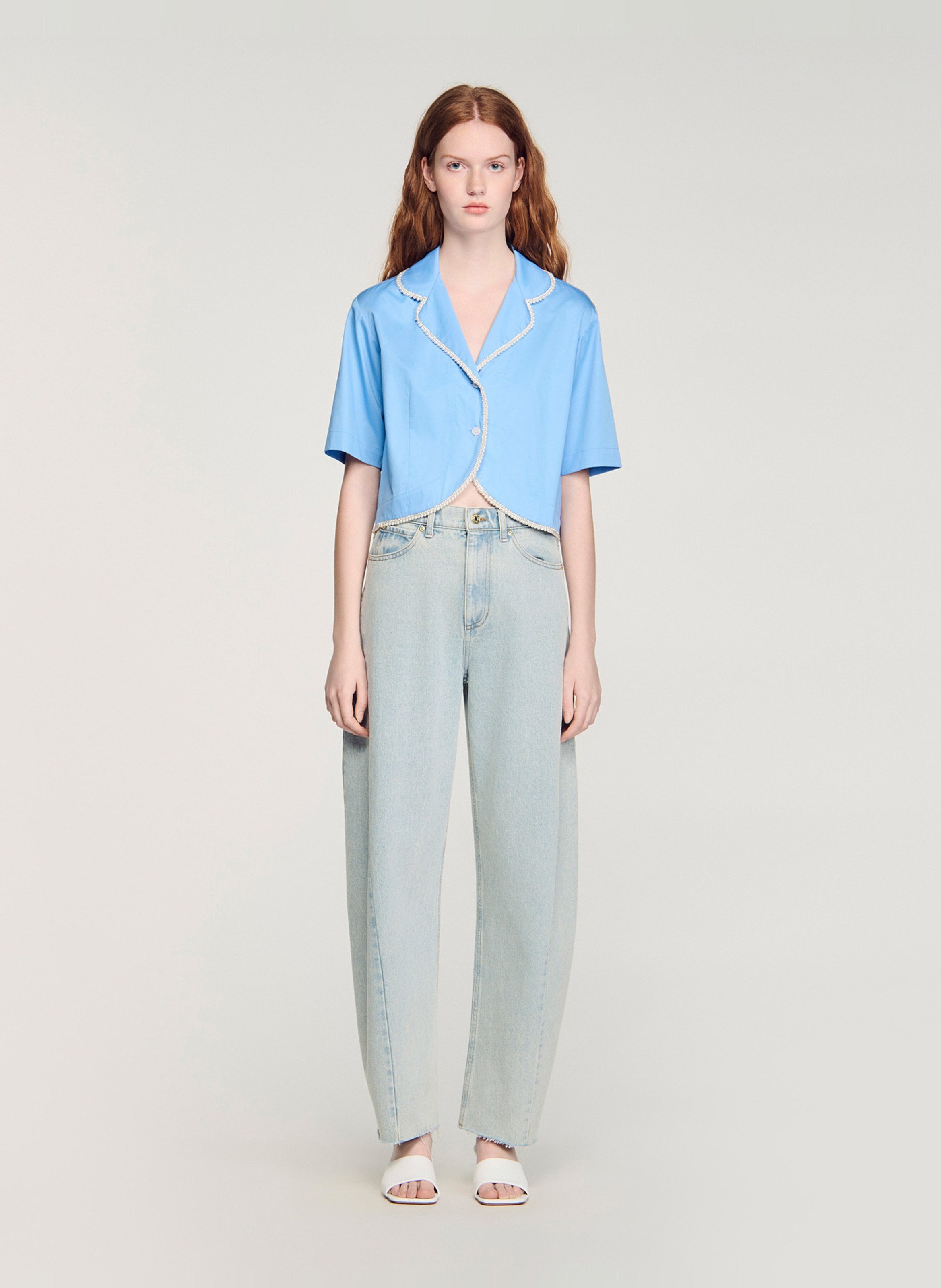 Chemise courte à détail perles SANDRO Bleu