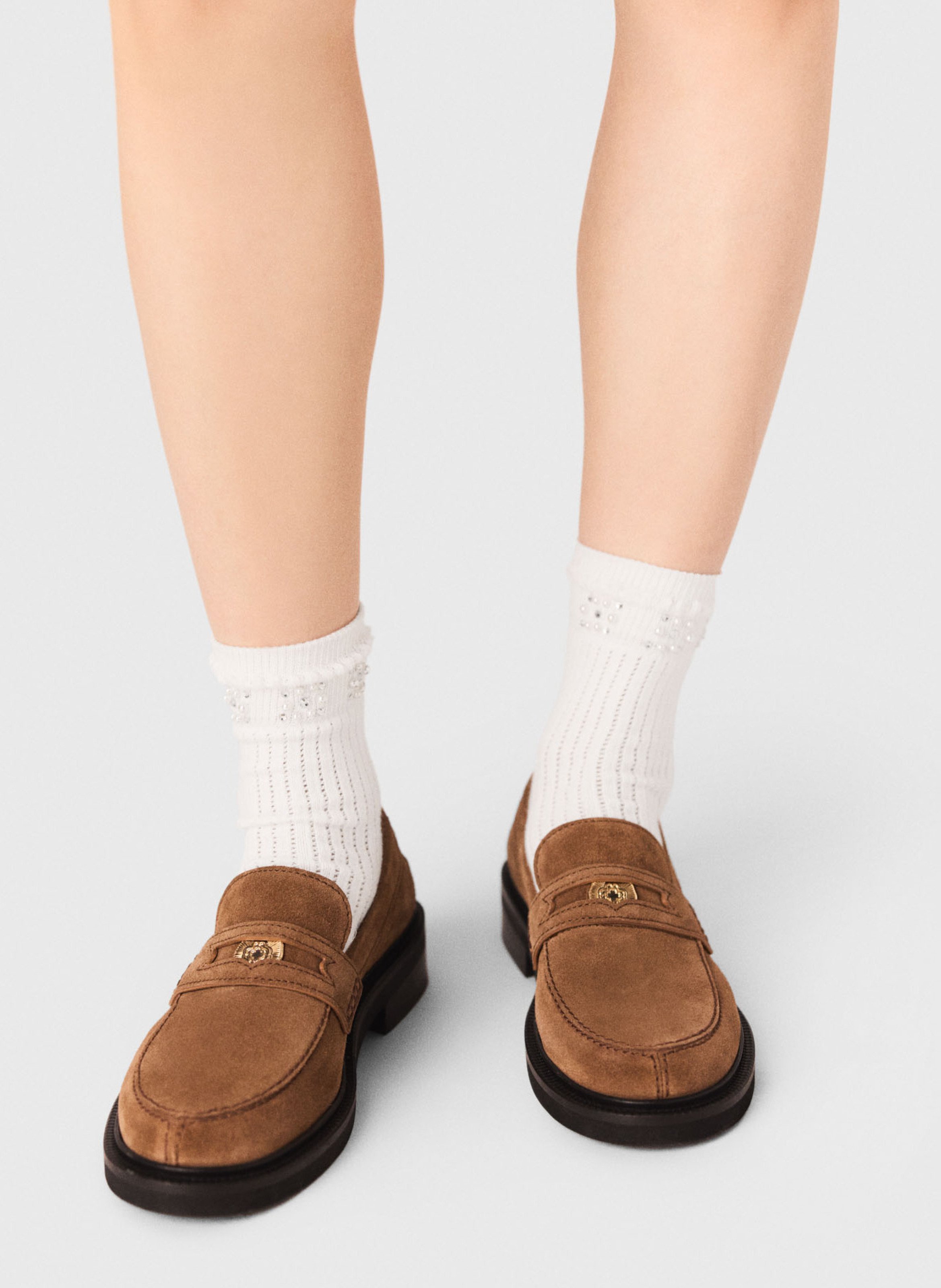 Mocassins plats suède MAJE Beige