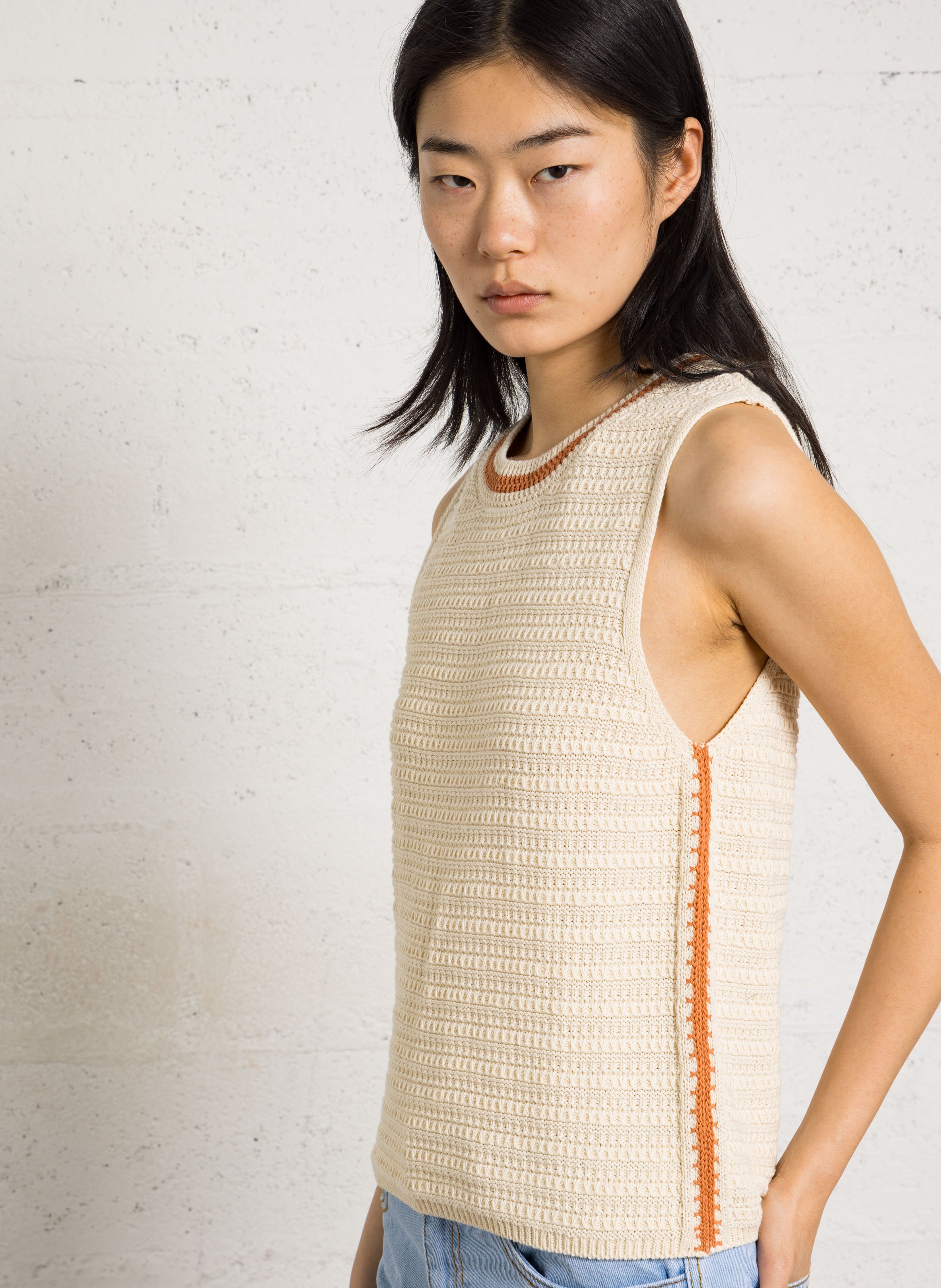 Pull droit col rond en coton pavana MAISON 123 Beige