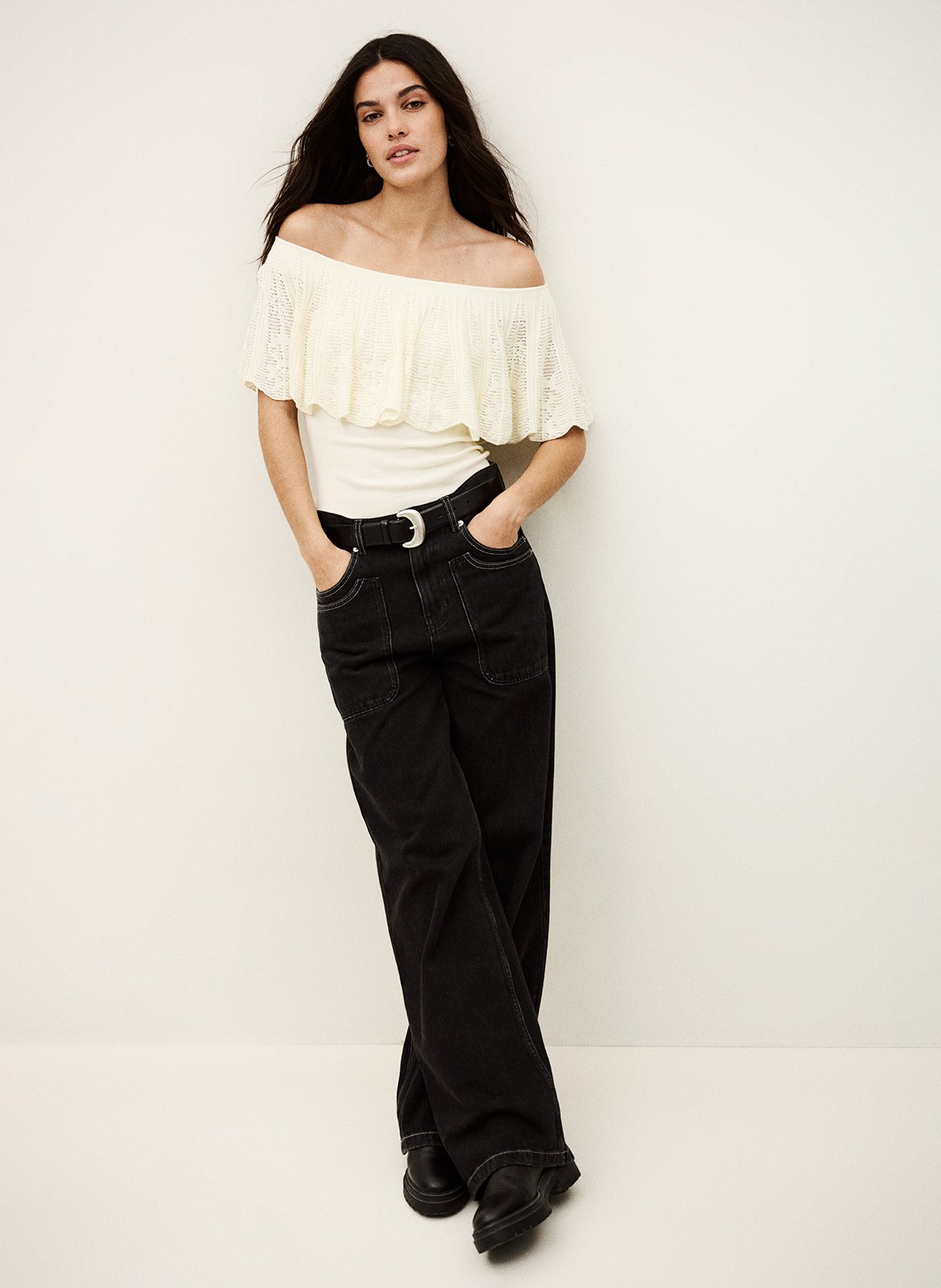 Top bardot en maille ajourée salda BA&SH Beige