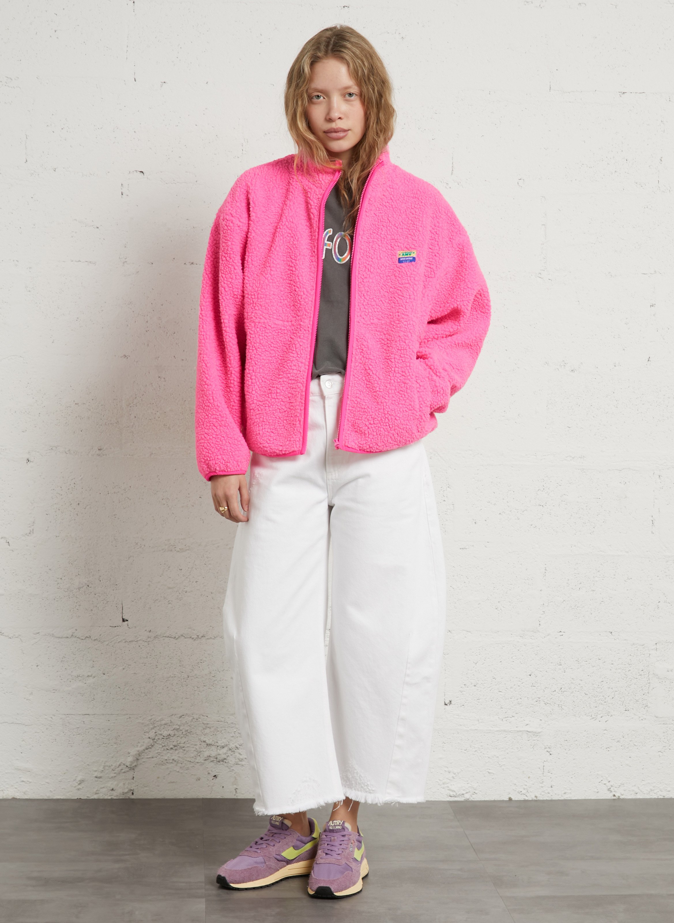 Veste ample zippée à col montant polaire hoktown AMERICAN VINTAGE Rose