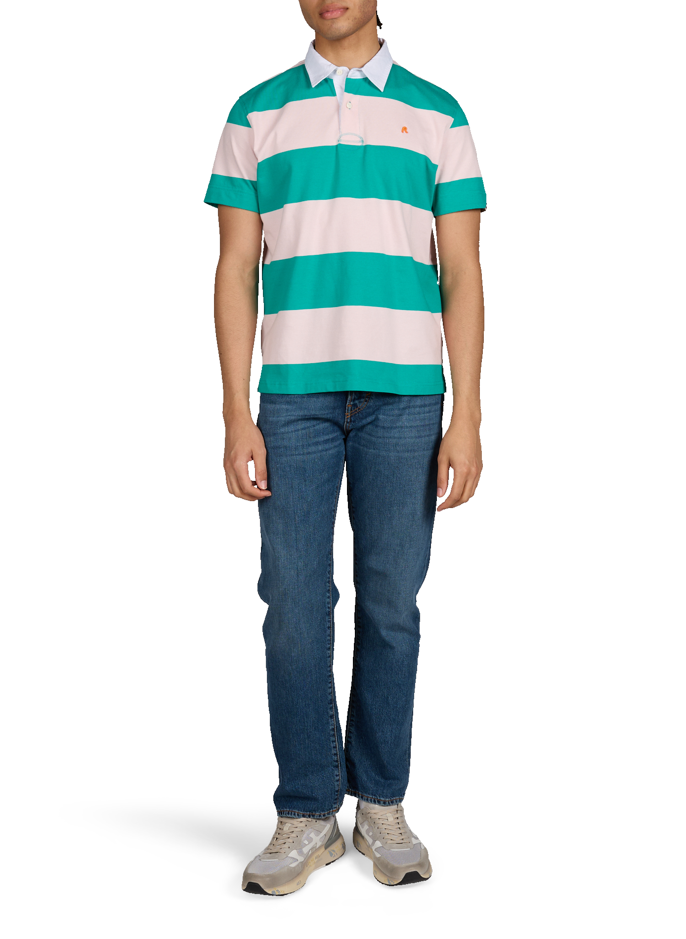 Short-sleeved striped cotton polo REPLAY Pink